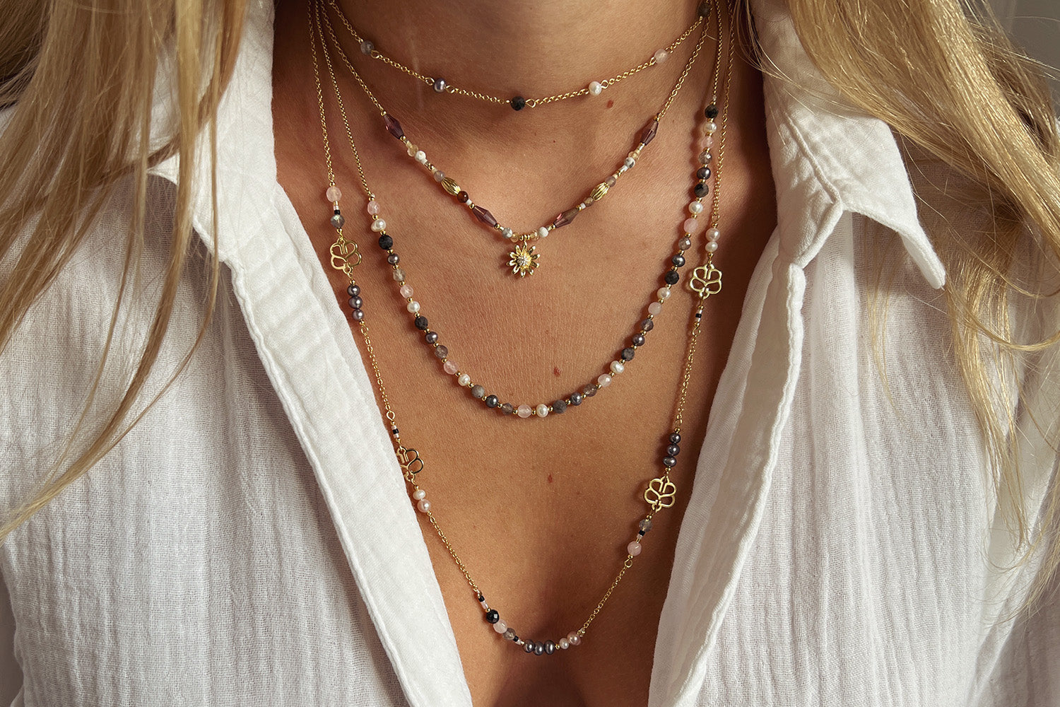 Sirona Pearl Gemstone Medium Necklace - Boho Betty