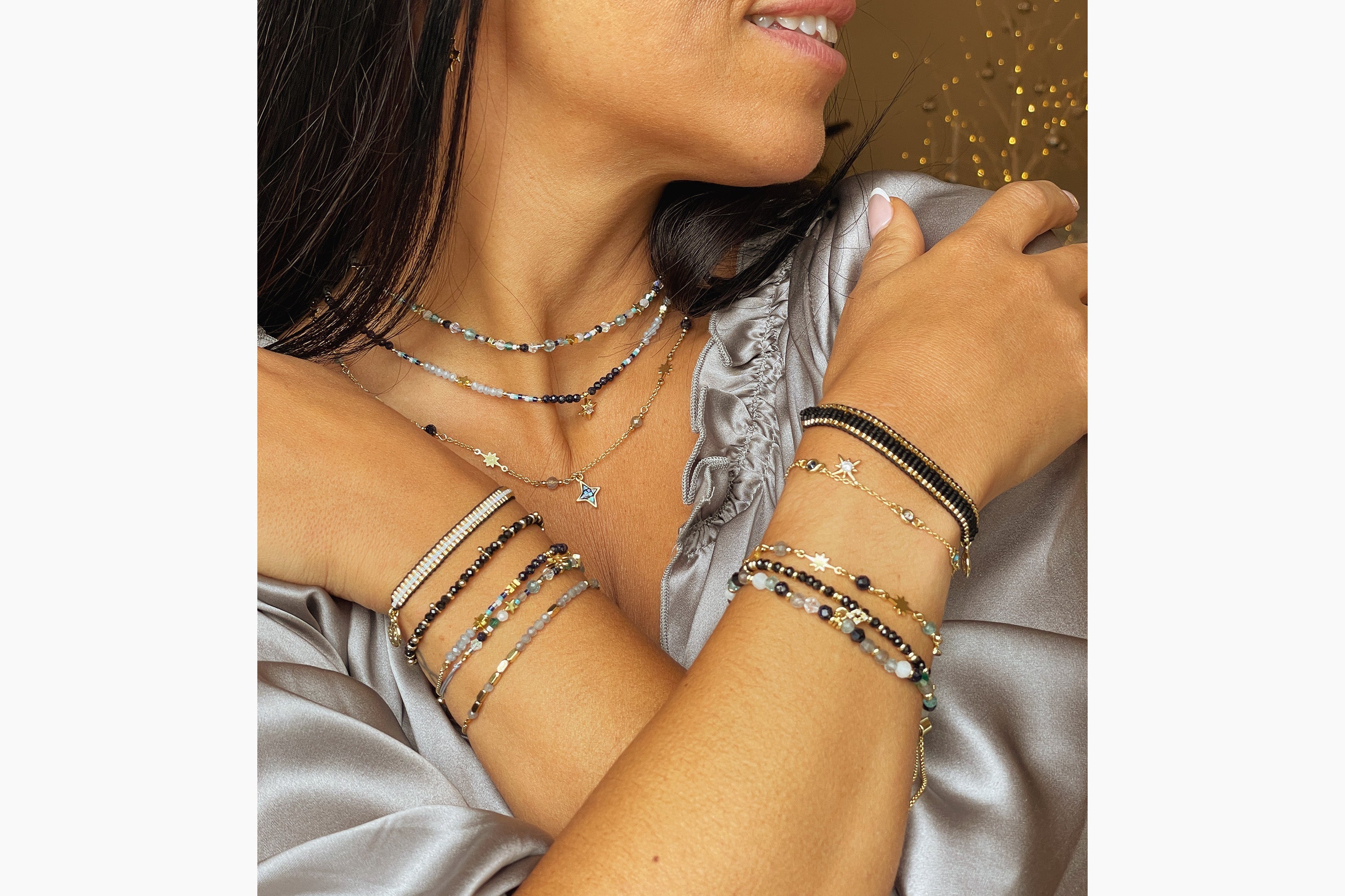 Aditi Black Gold Beaded Star Necklace - Boho Betty
