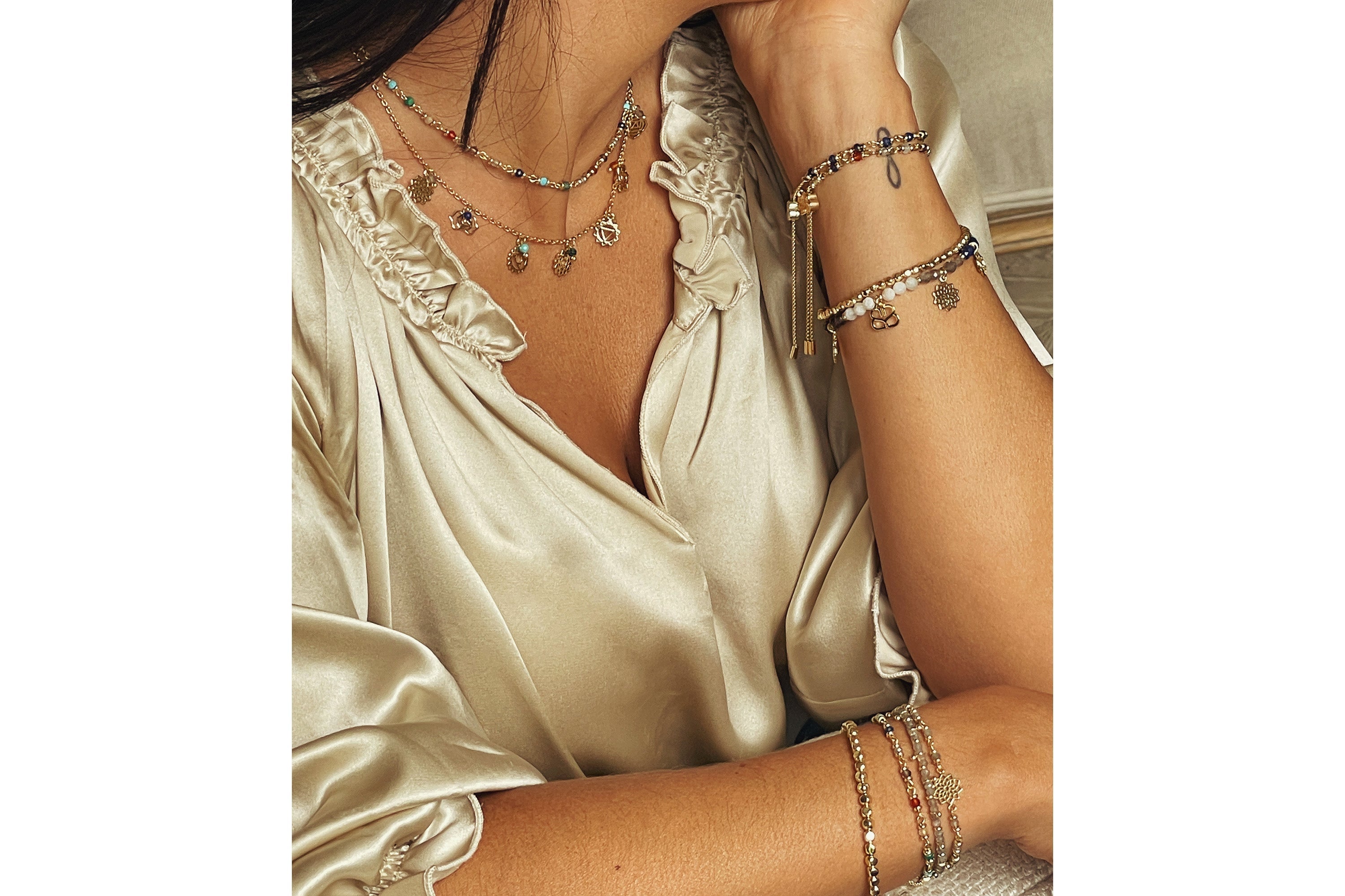 Rheia Chakra Gemstone Gold Necklace - Boho Betty