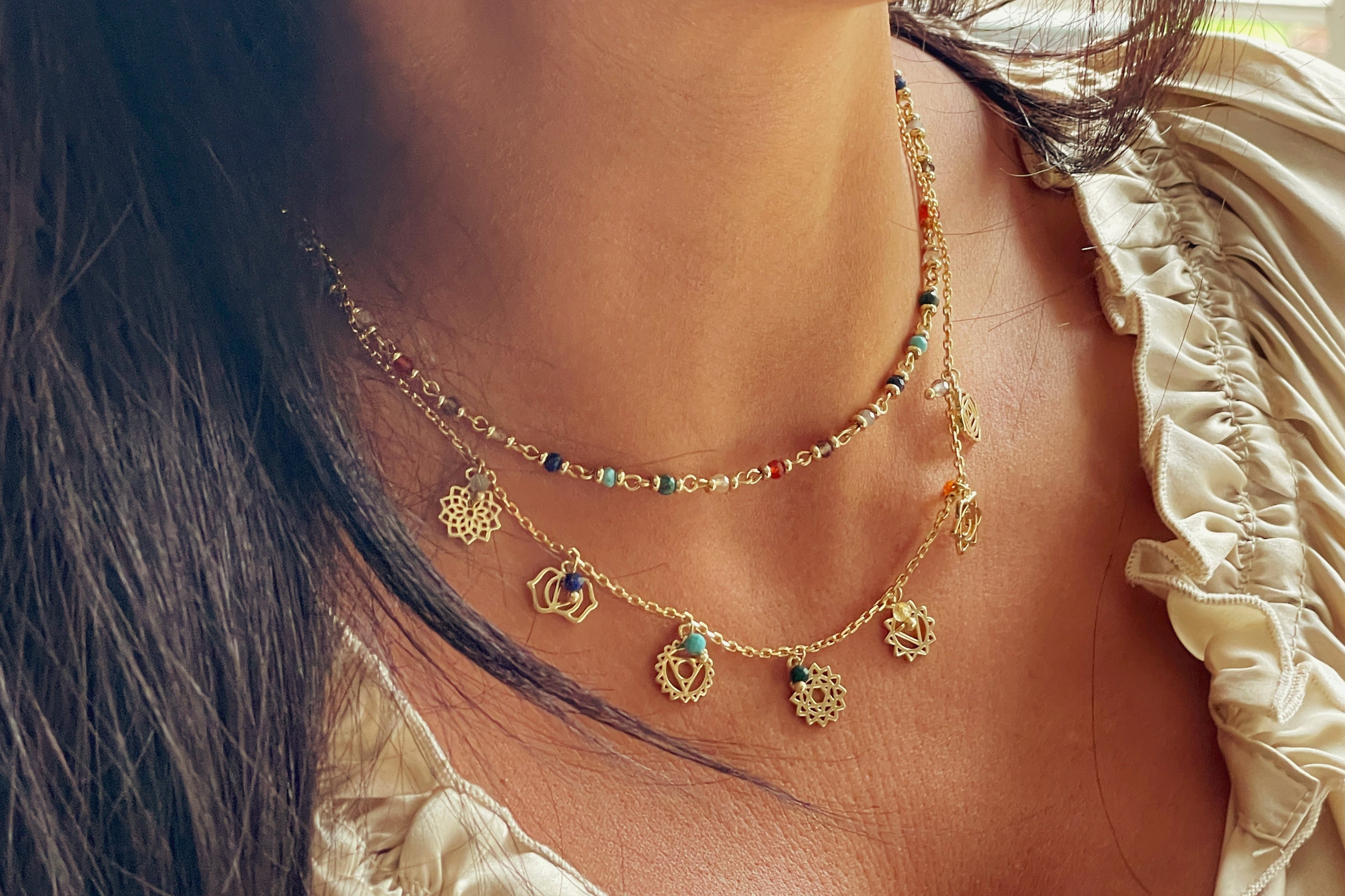 Rheia Chakra Gemstone Gold Necklace - Boho Betty