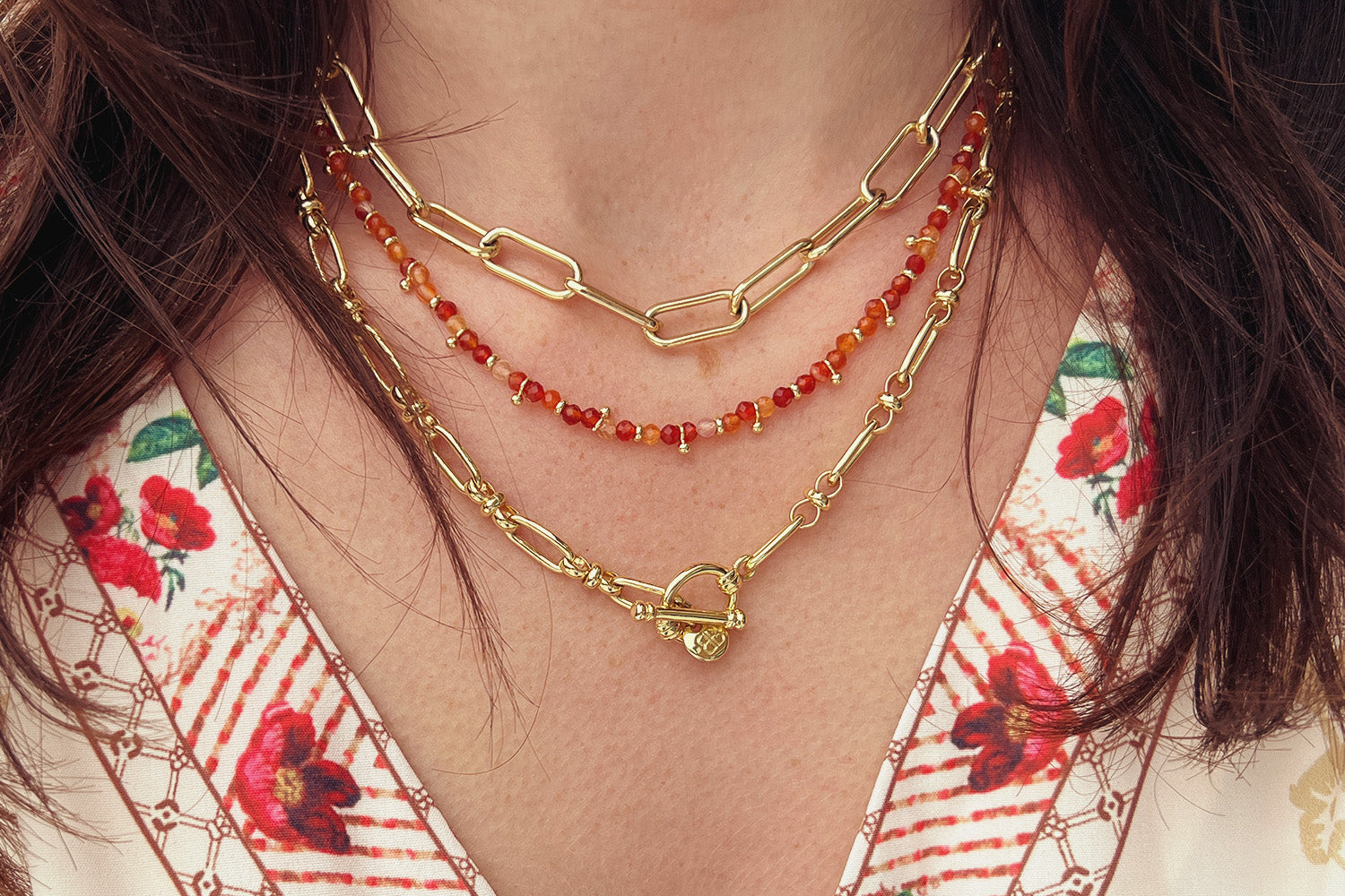 Salus Carnelian Gemstone Gold Necklace - Boho Betty