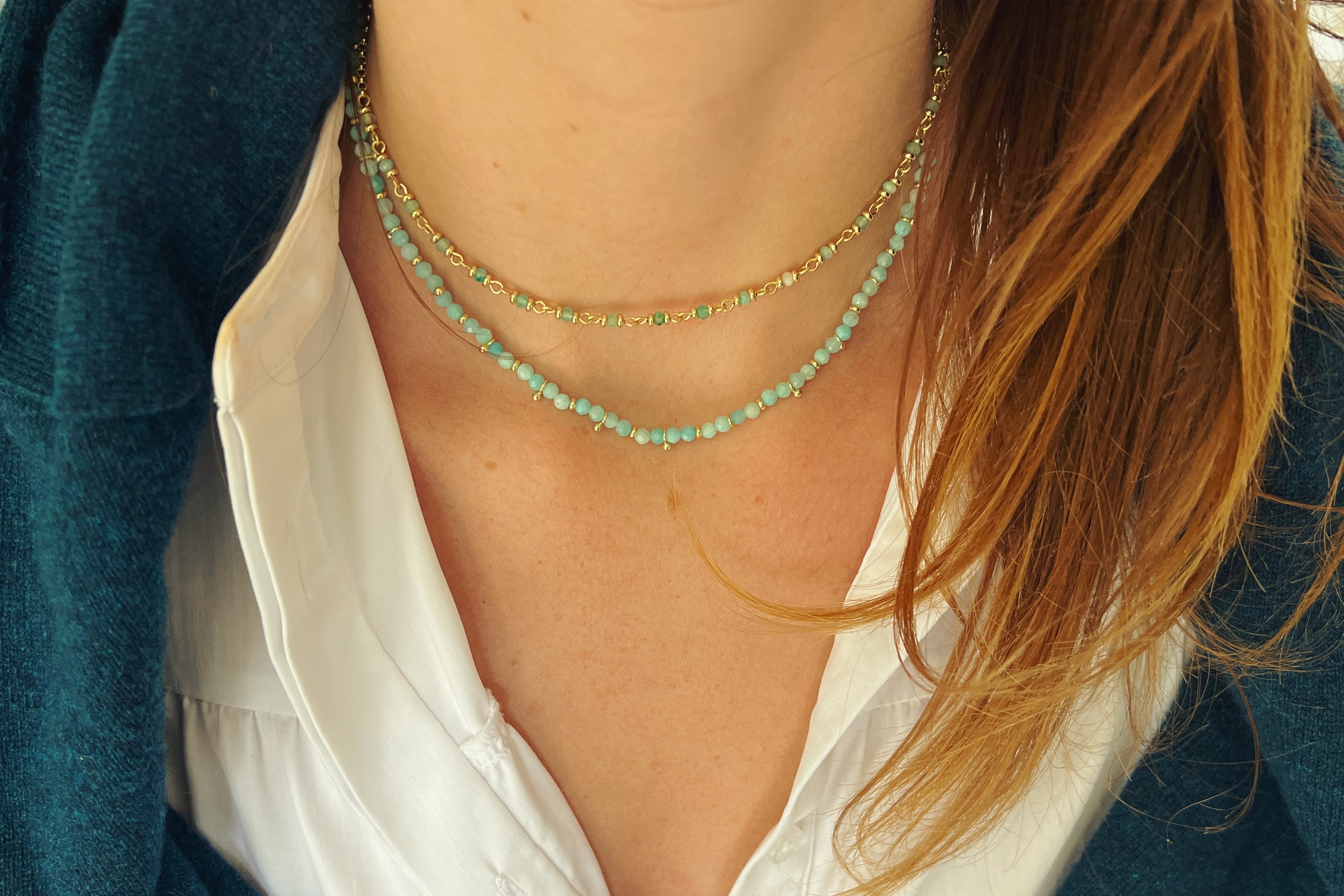 Panacea Amazonite Gold Gemstone Necklace - Boho Betty