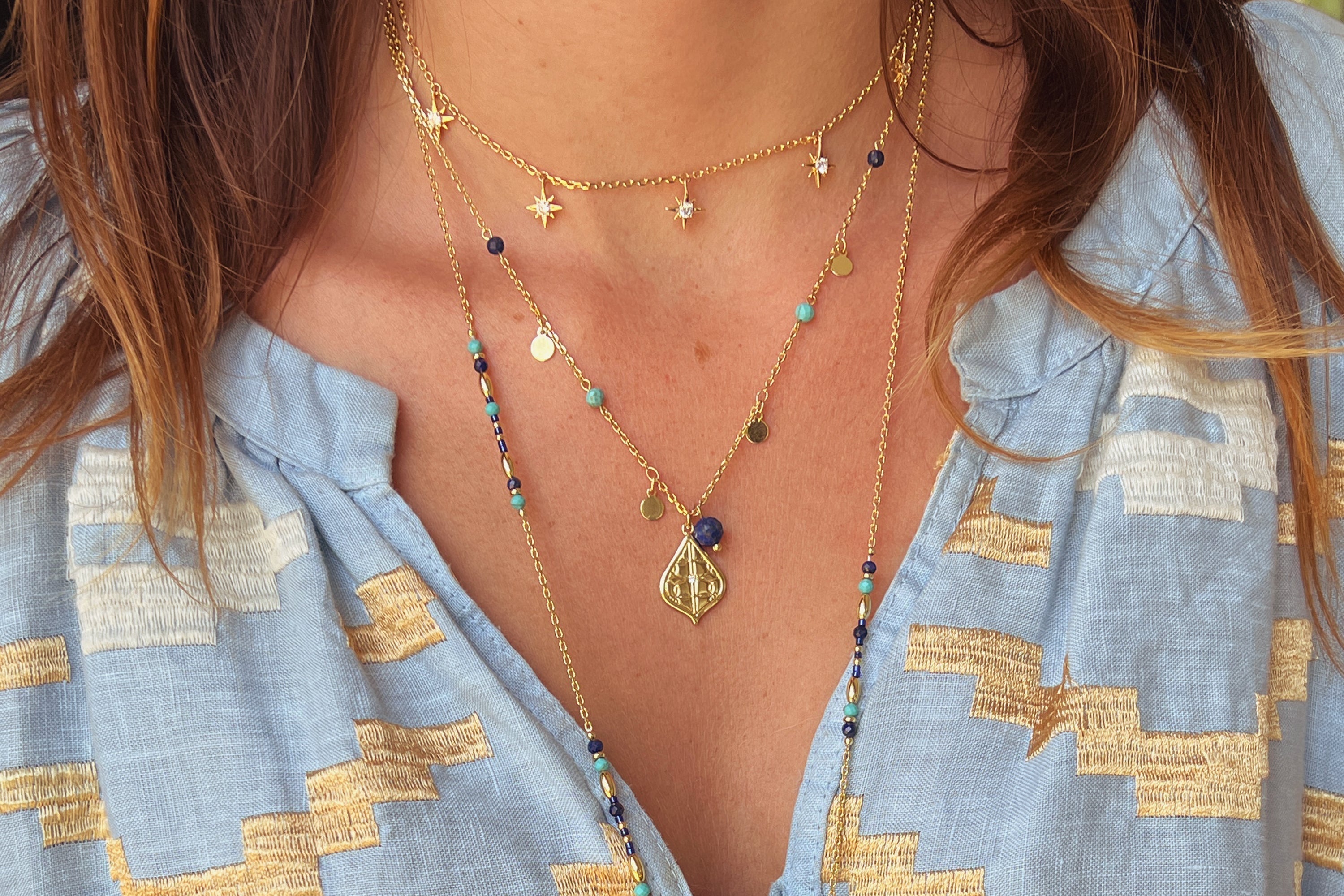 Nott Gold Pendant Multi Charm Necklace - Boho Betty