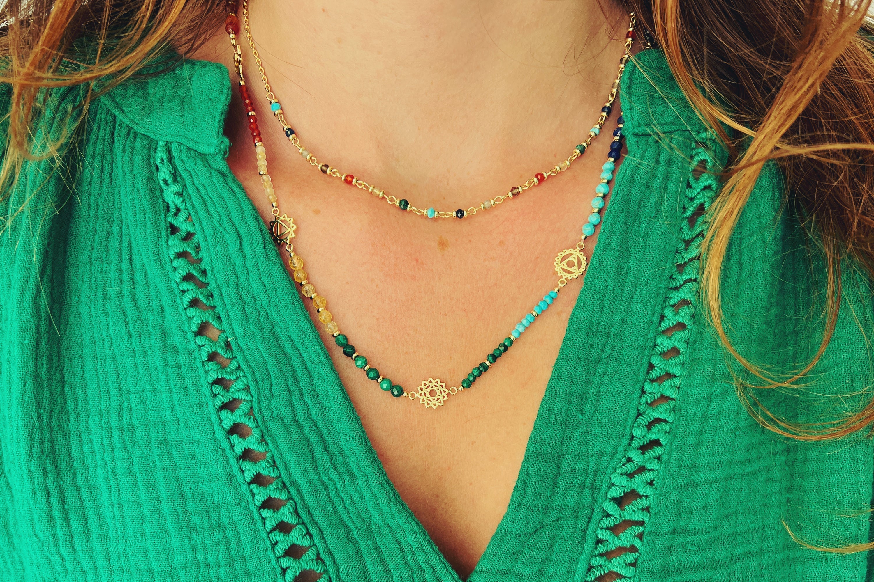 Rheia Chakra Gemstone Gold Necklace - Boho Betty