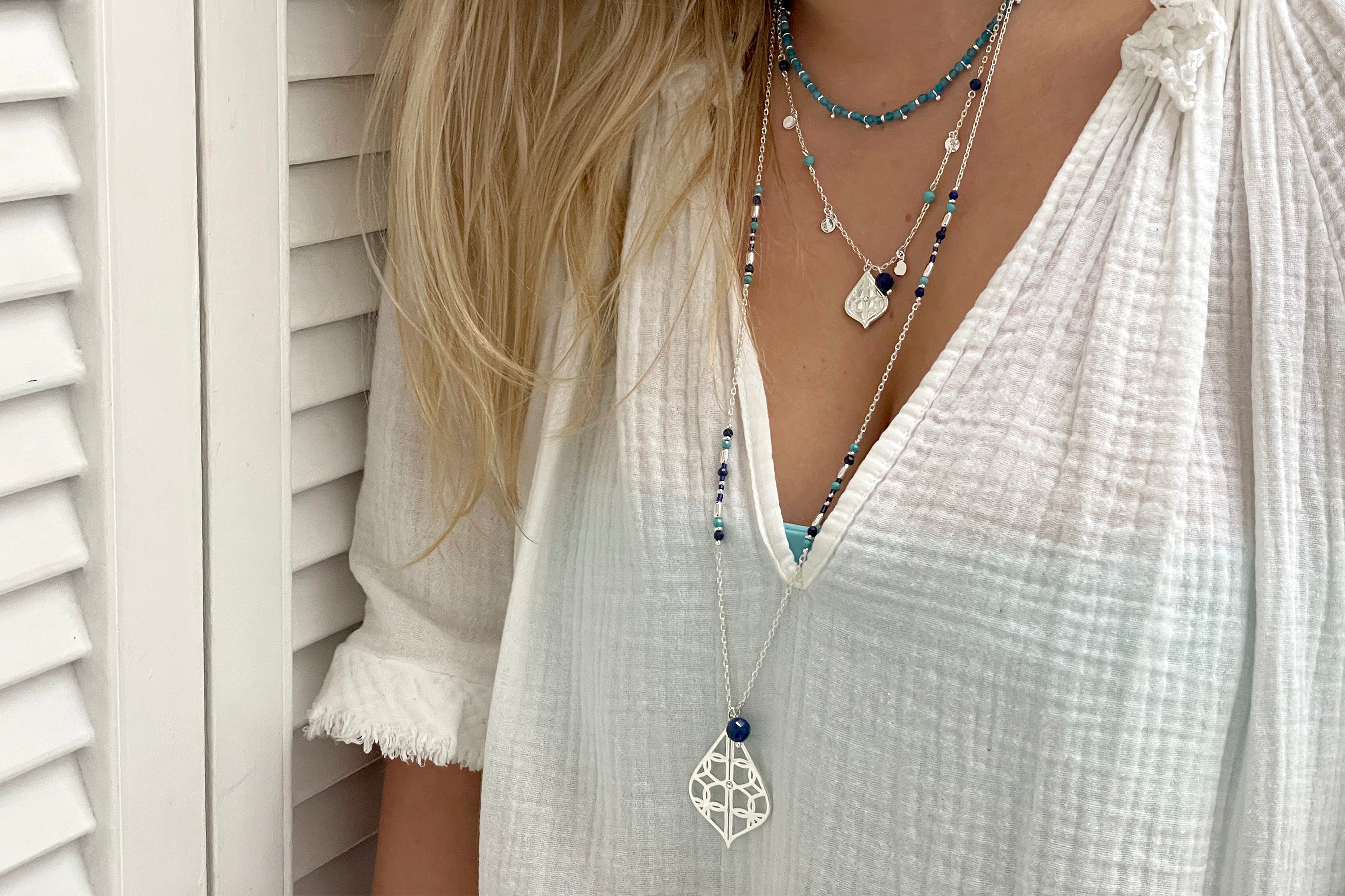 Salus Apatite Gemstone Silver Necklace - Boho Betty