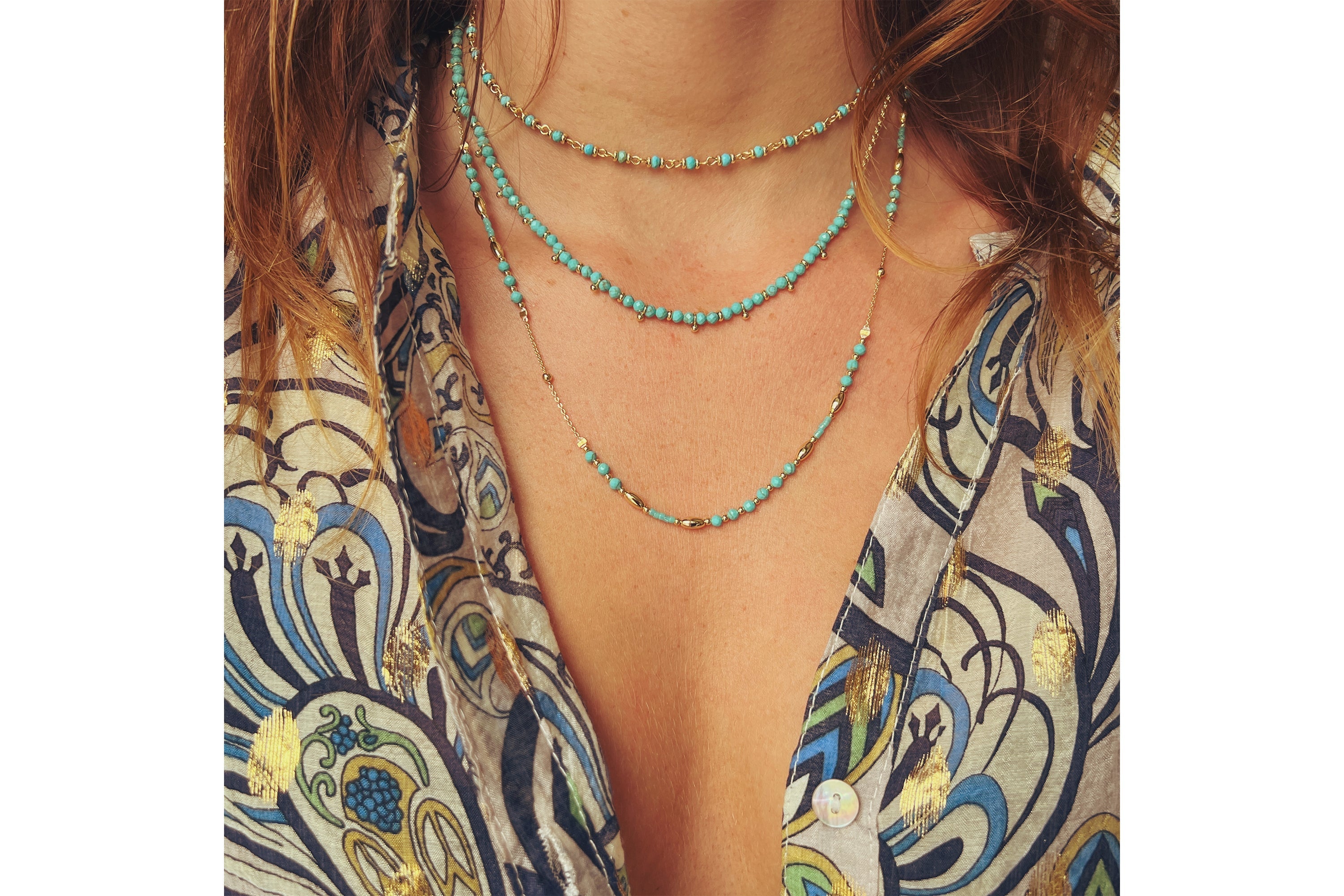 Horus Turquoise Gold Gemstone Necklace - Boho Betty