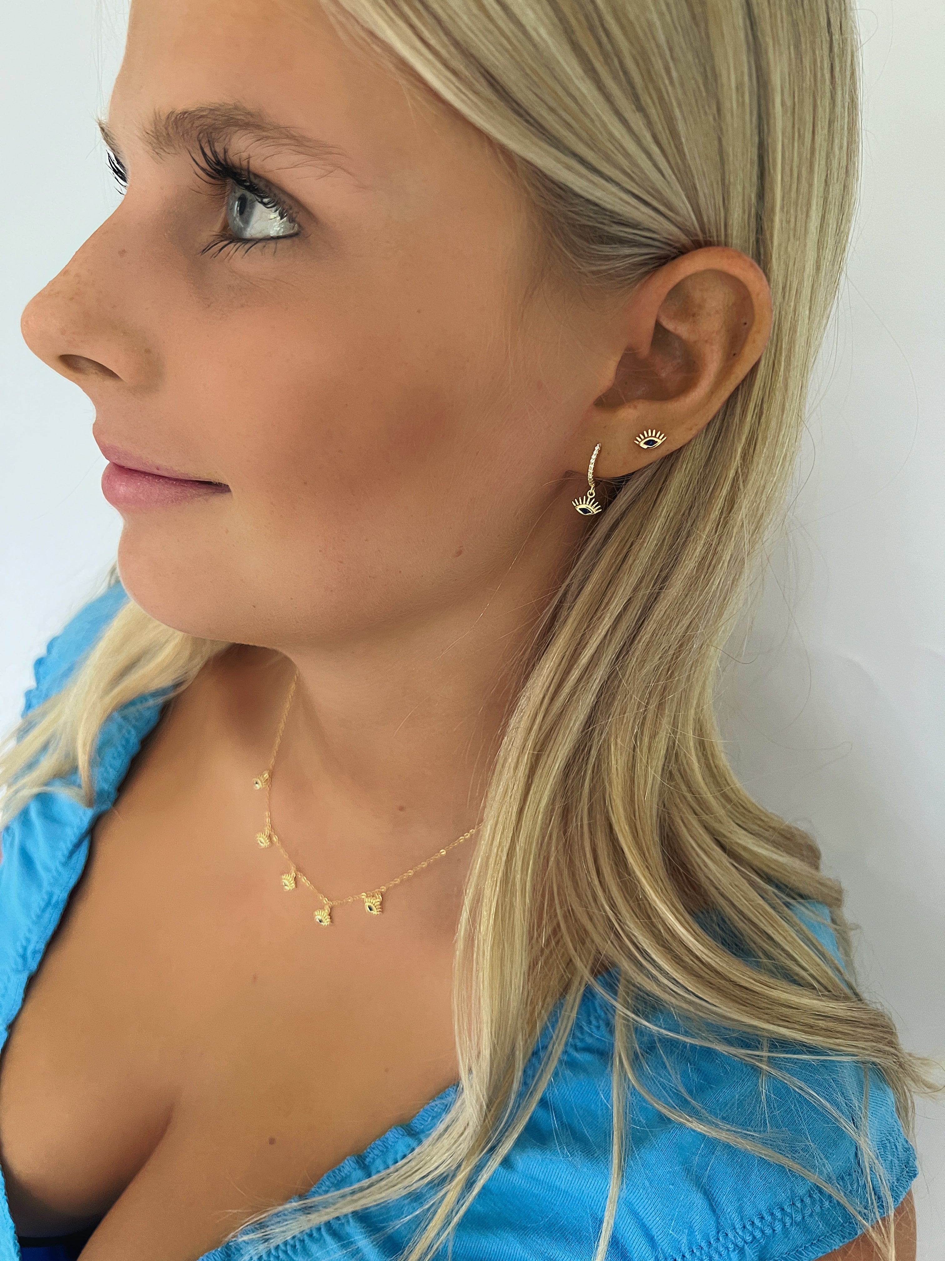 Retsina Gold CZ Evil Eye Necklace Sapphire - Boho Betty