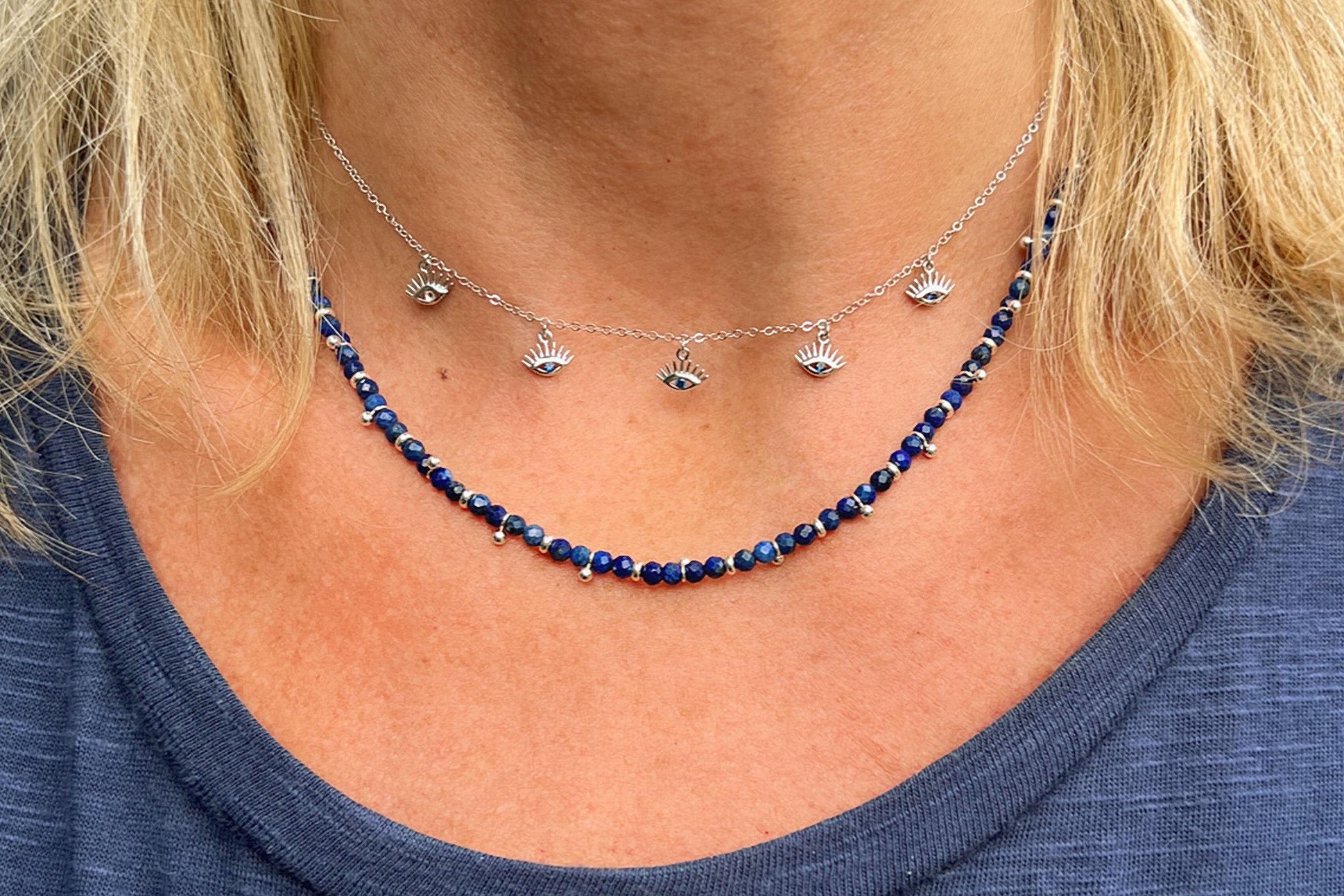 Salus Lapis Lazuli Gemstone Silver Necklace - Boho Betty