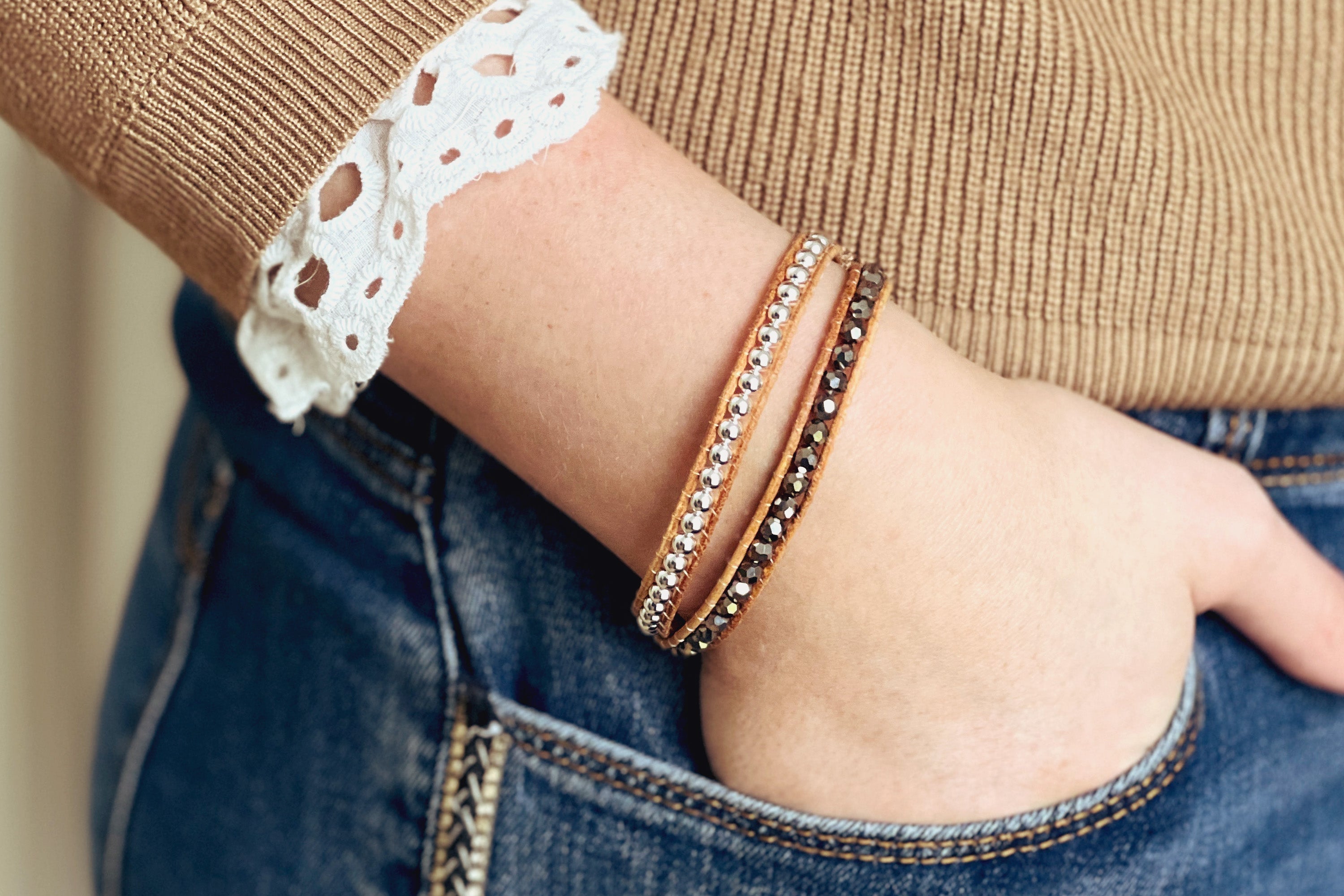 Ginger Twist Leather 2 Wrap Bracelet - Boho Betty