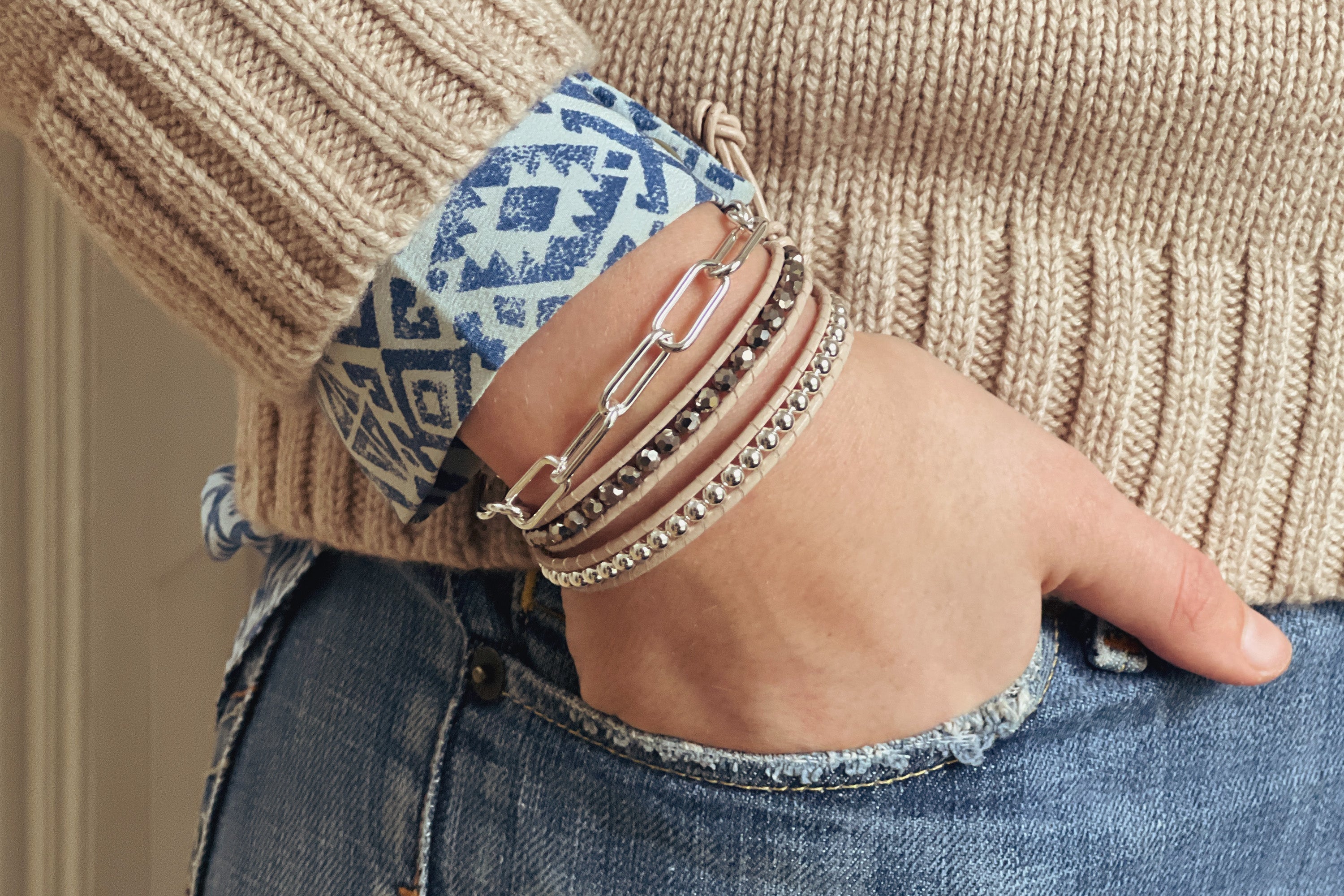 Taupe Twist Leather 2 Wrap Bracelet - Boho Betty
