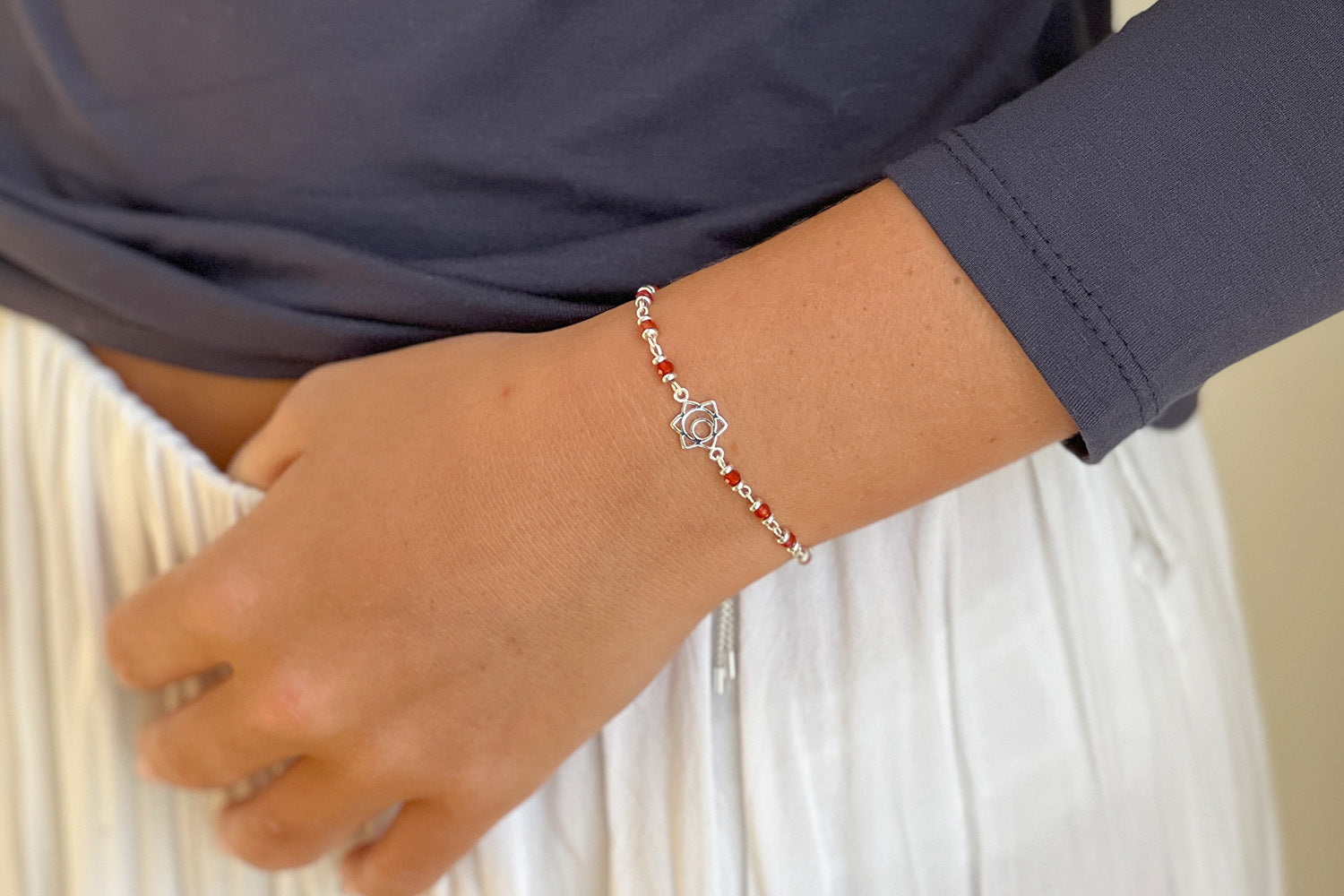 Sacral Chakra Gemstone Bracelet Silver - Boho Betty