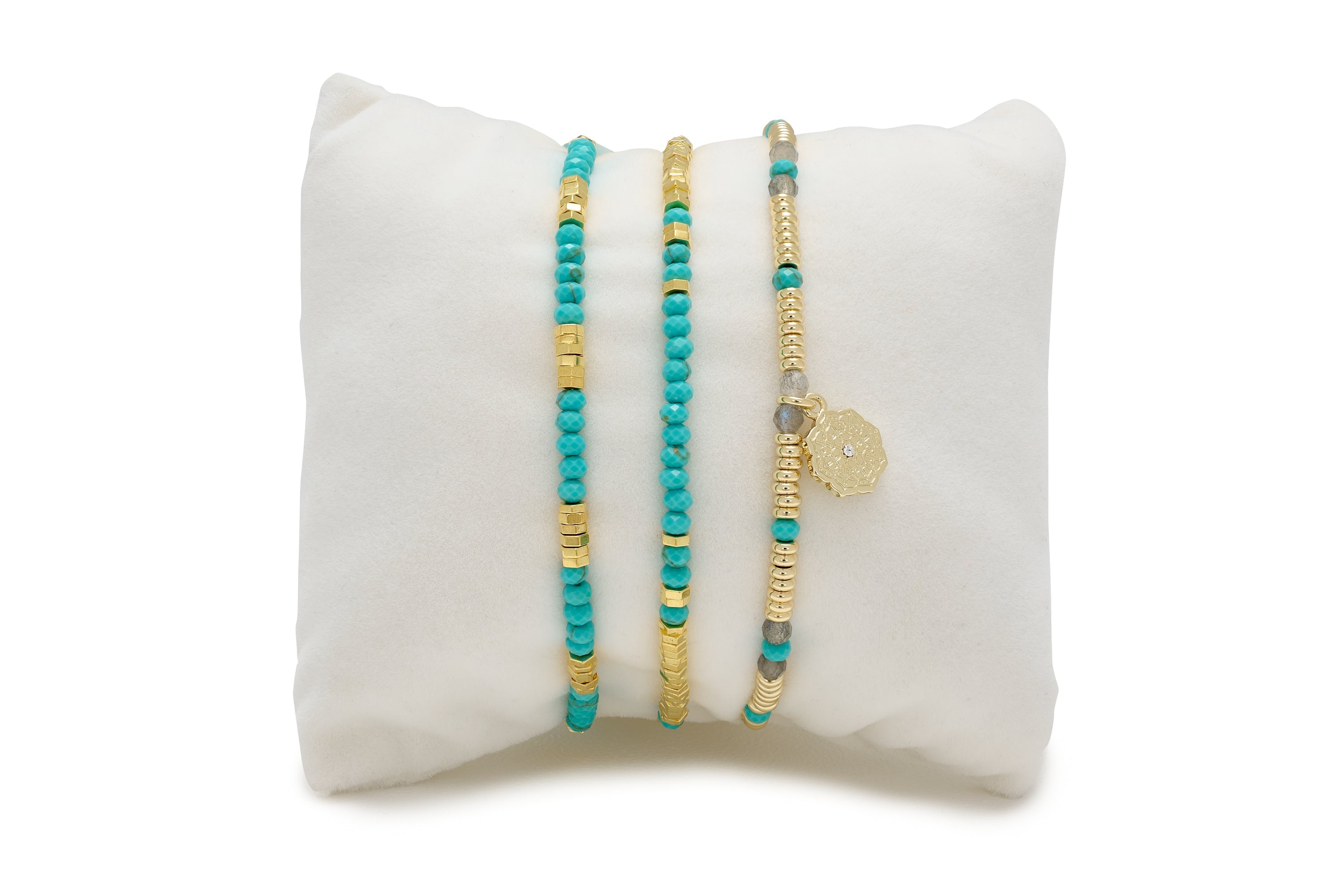Drift 3 Layer Turquoise Gold Bracelet Stack - Boho Betty