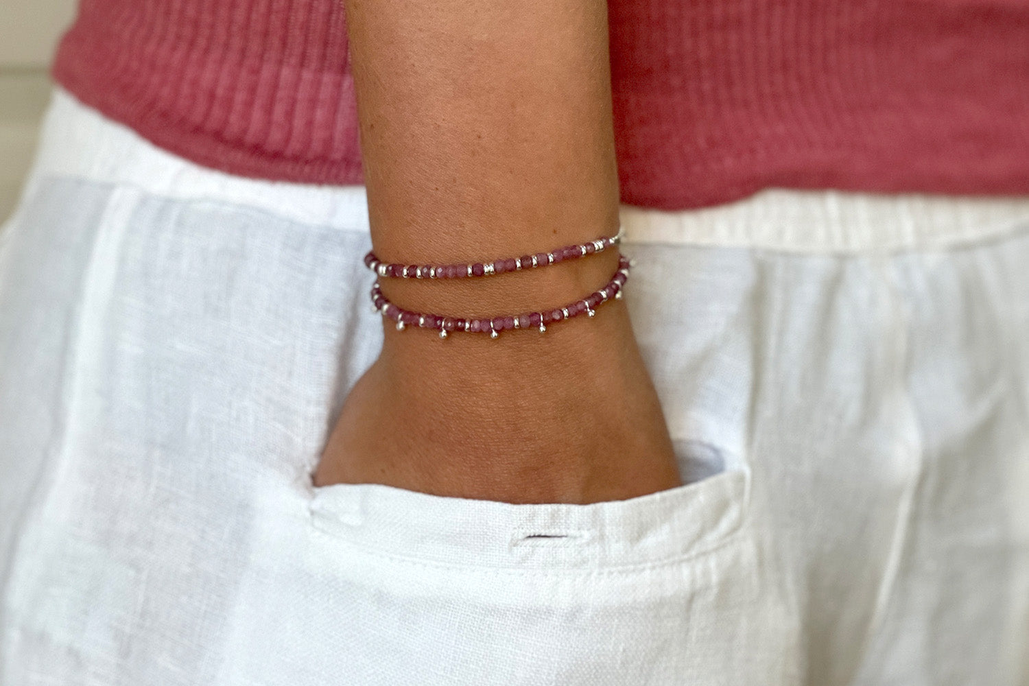 Serenity Pink Tourmaline Bracelet Stack - Boho Betty