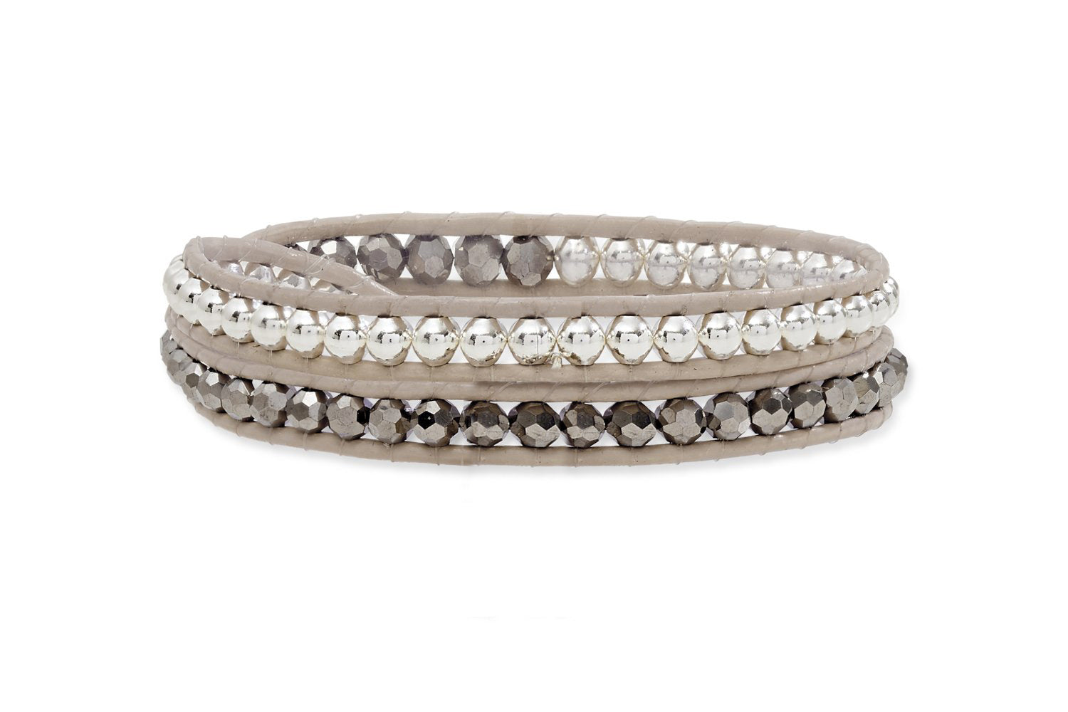 Taupe Twist Leather 2 Wrap Bracelet - Boho Betty