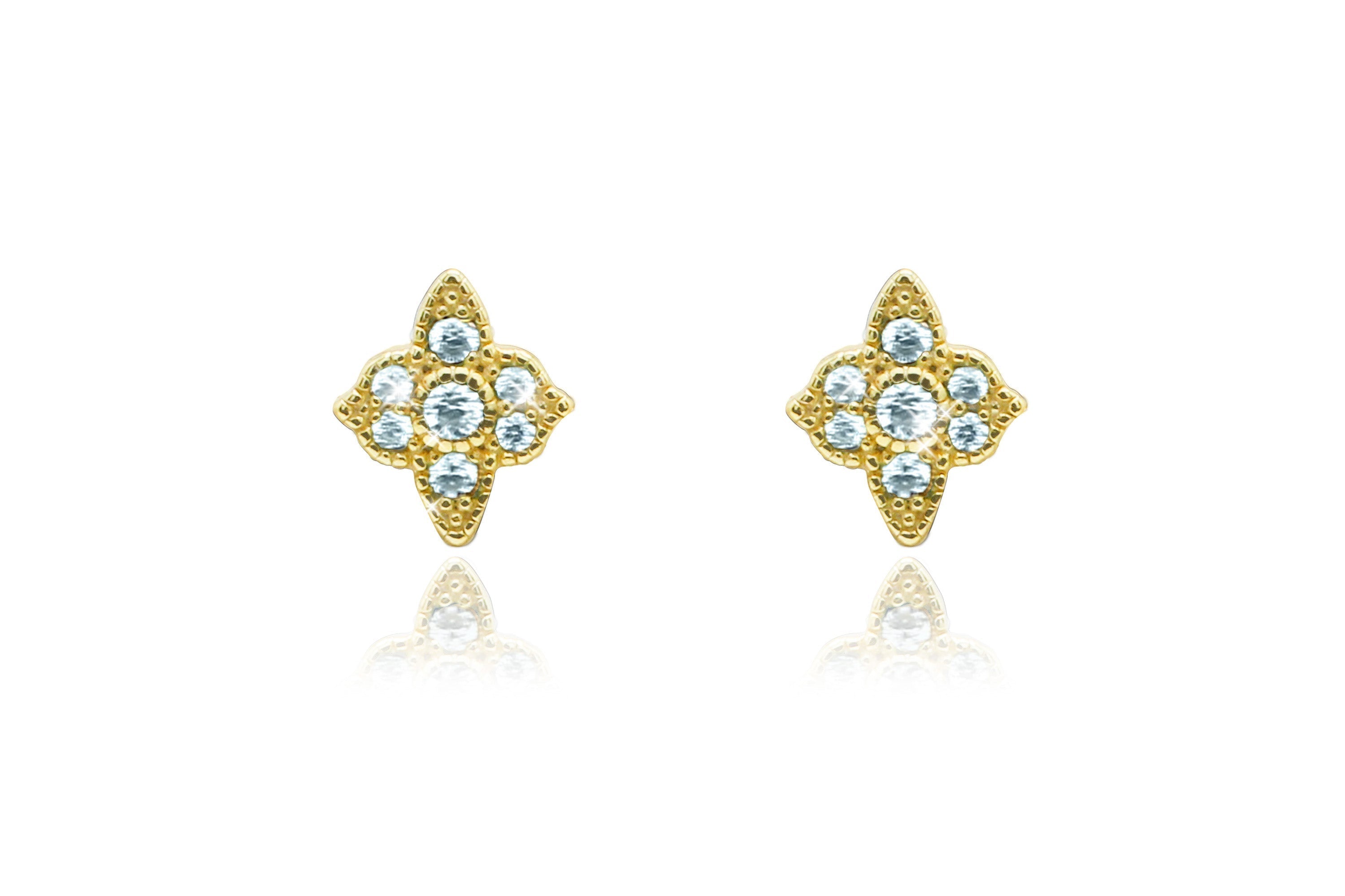 Takia Filigree Aquamarine CZ Gold Stud Earrings - Boho Betty