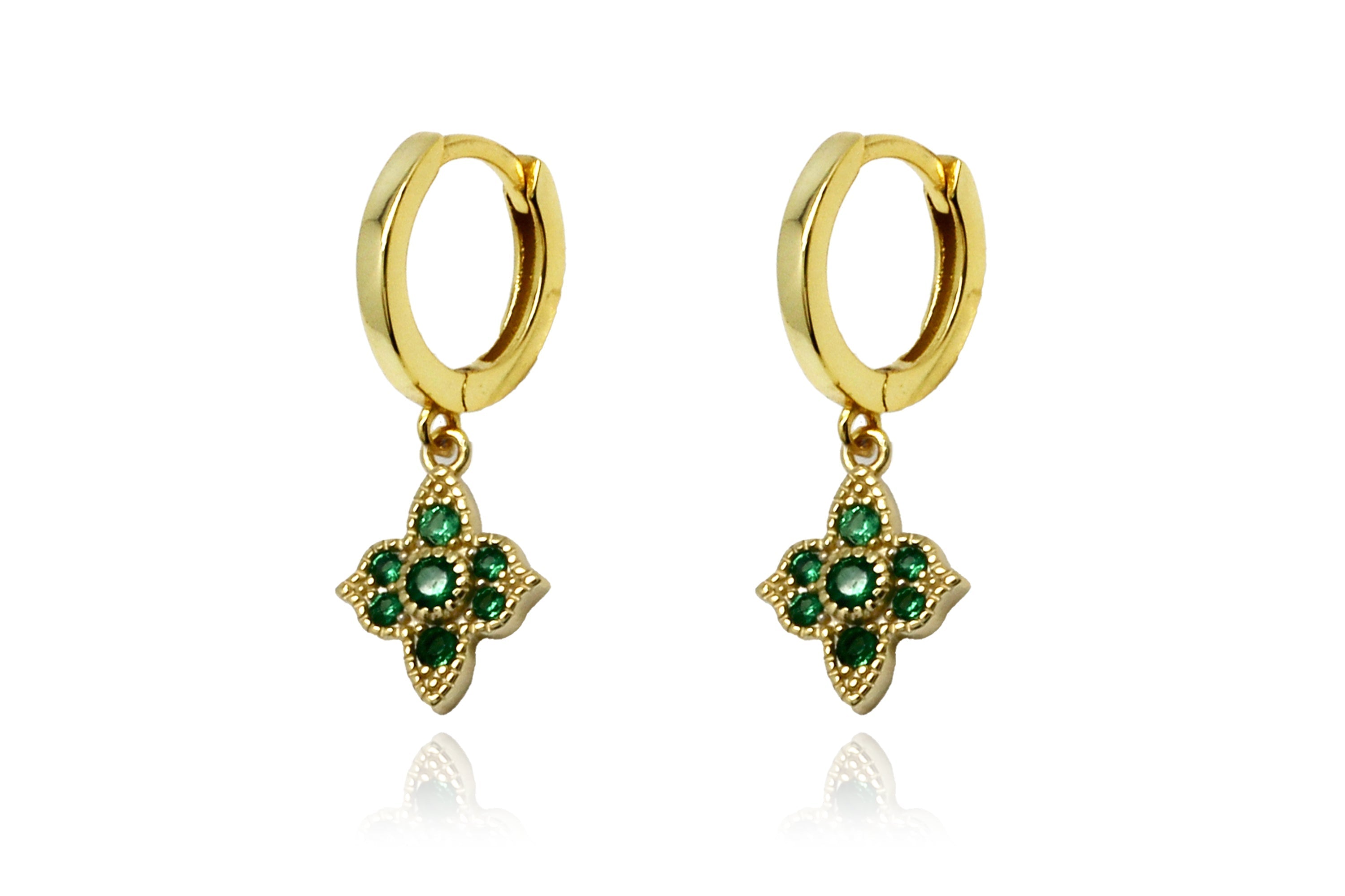 Theron Emerald CZ Gold Hoop Earrings - Boho Betty