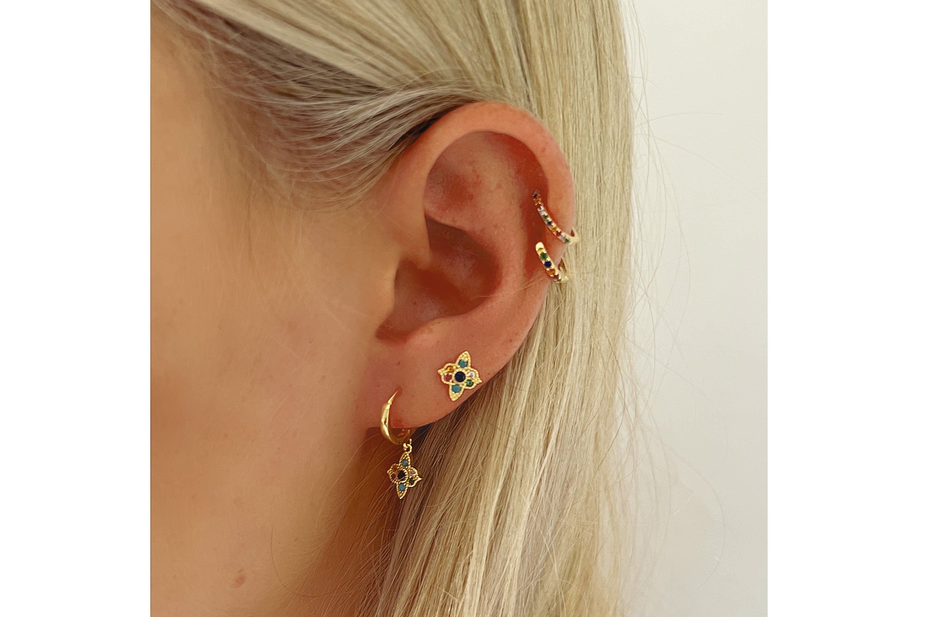 Takia Filigree Multi Gold Stud Earrings - Boho Betty
