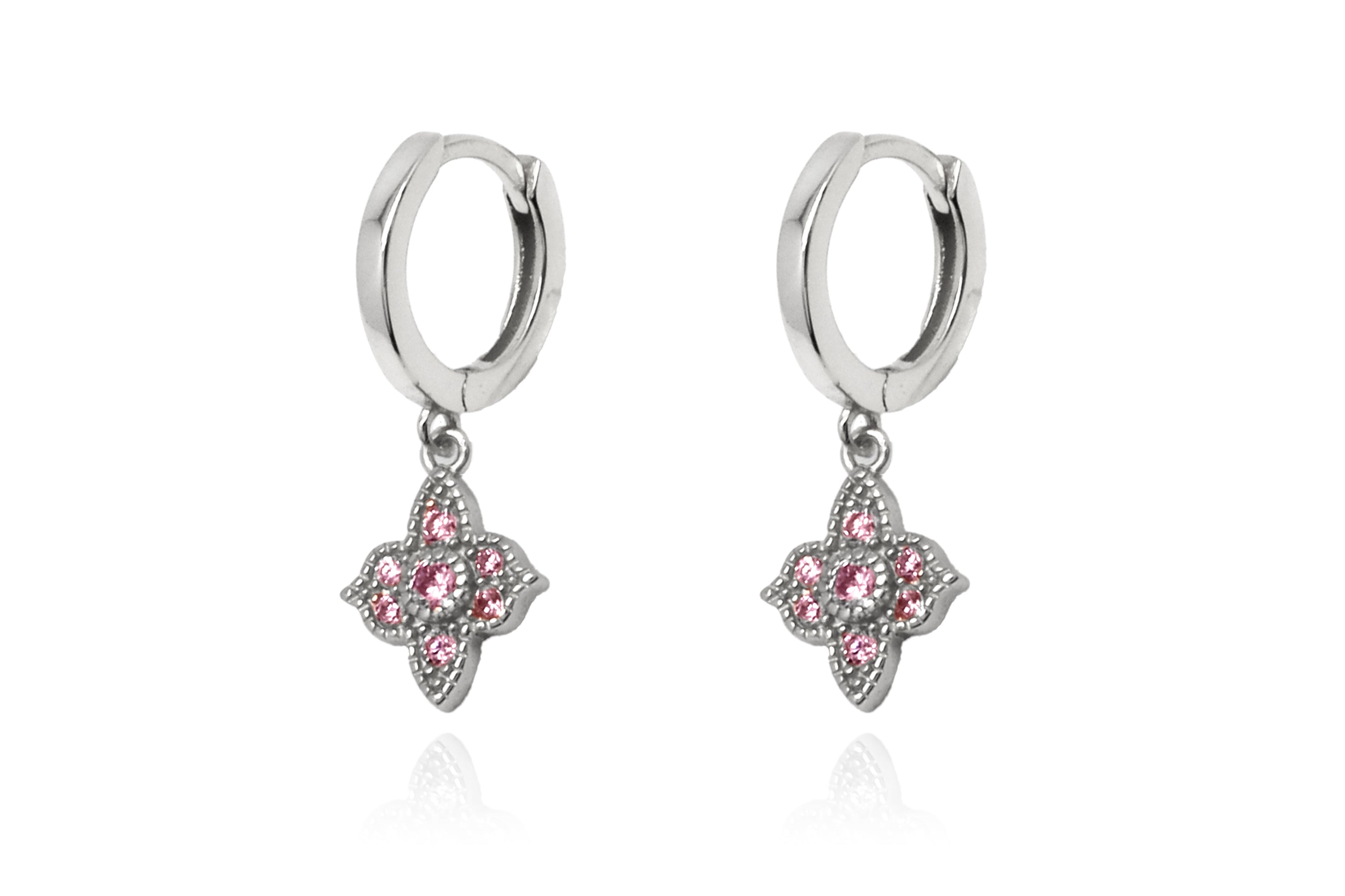 Theron Pink CZ Silver Hoop Earrings - Boho Betty
