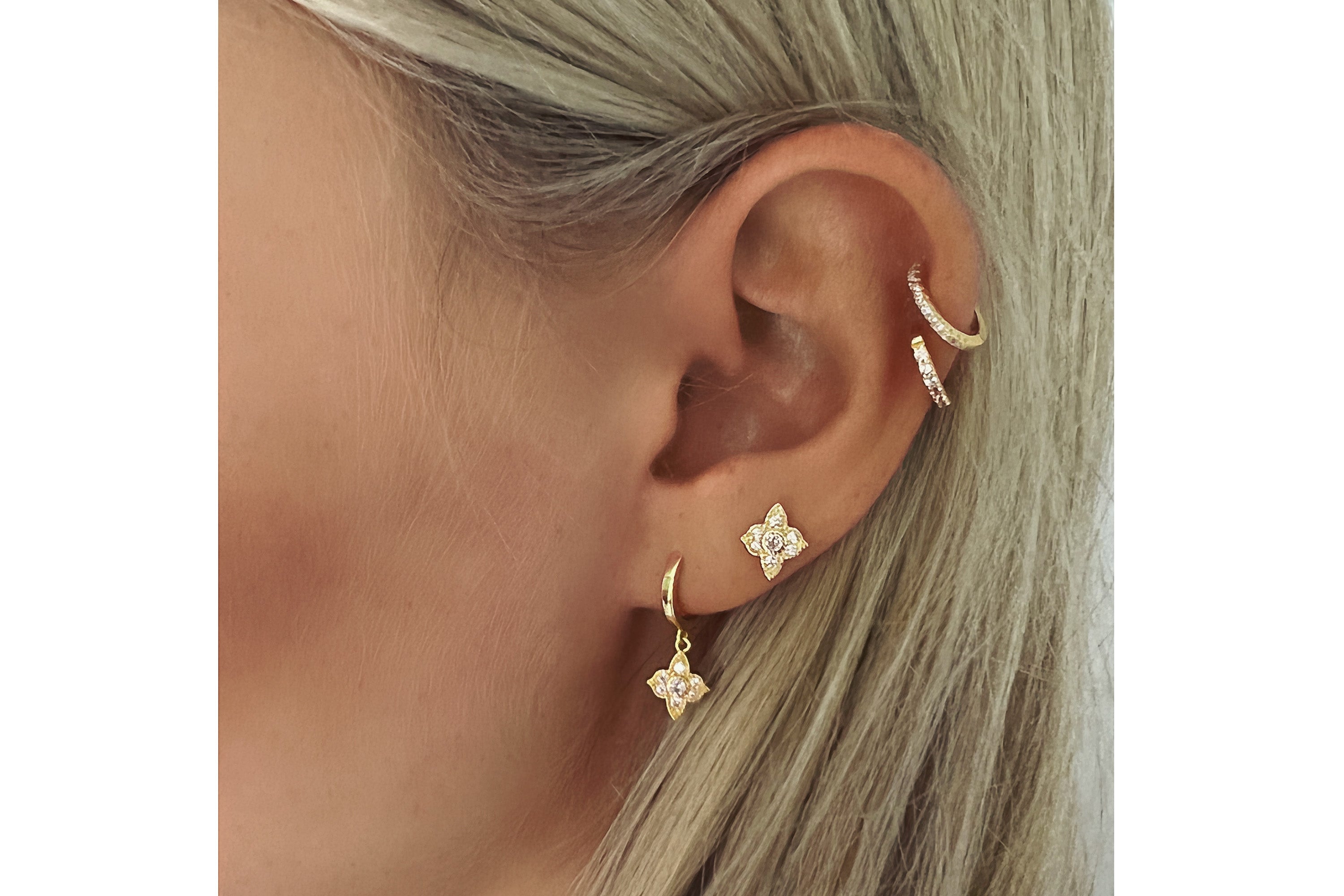 Dorval Pink CZ Gold Hoop Huggies Earrings - Boho Betty