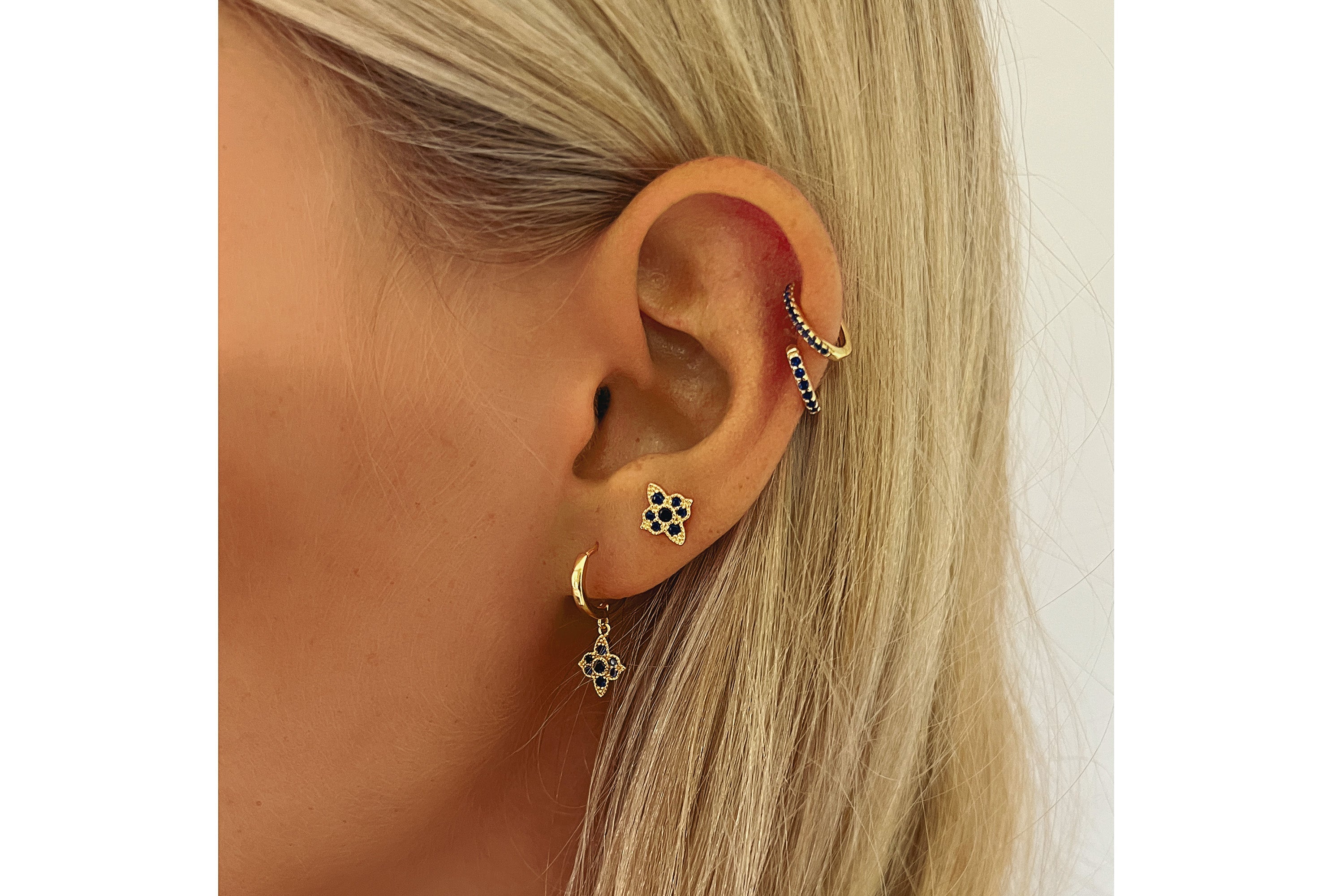 Dorval Sapphire CZ Gold Hoop Huggies Earrings - Boho Betty