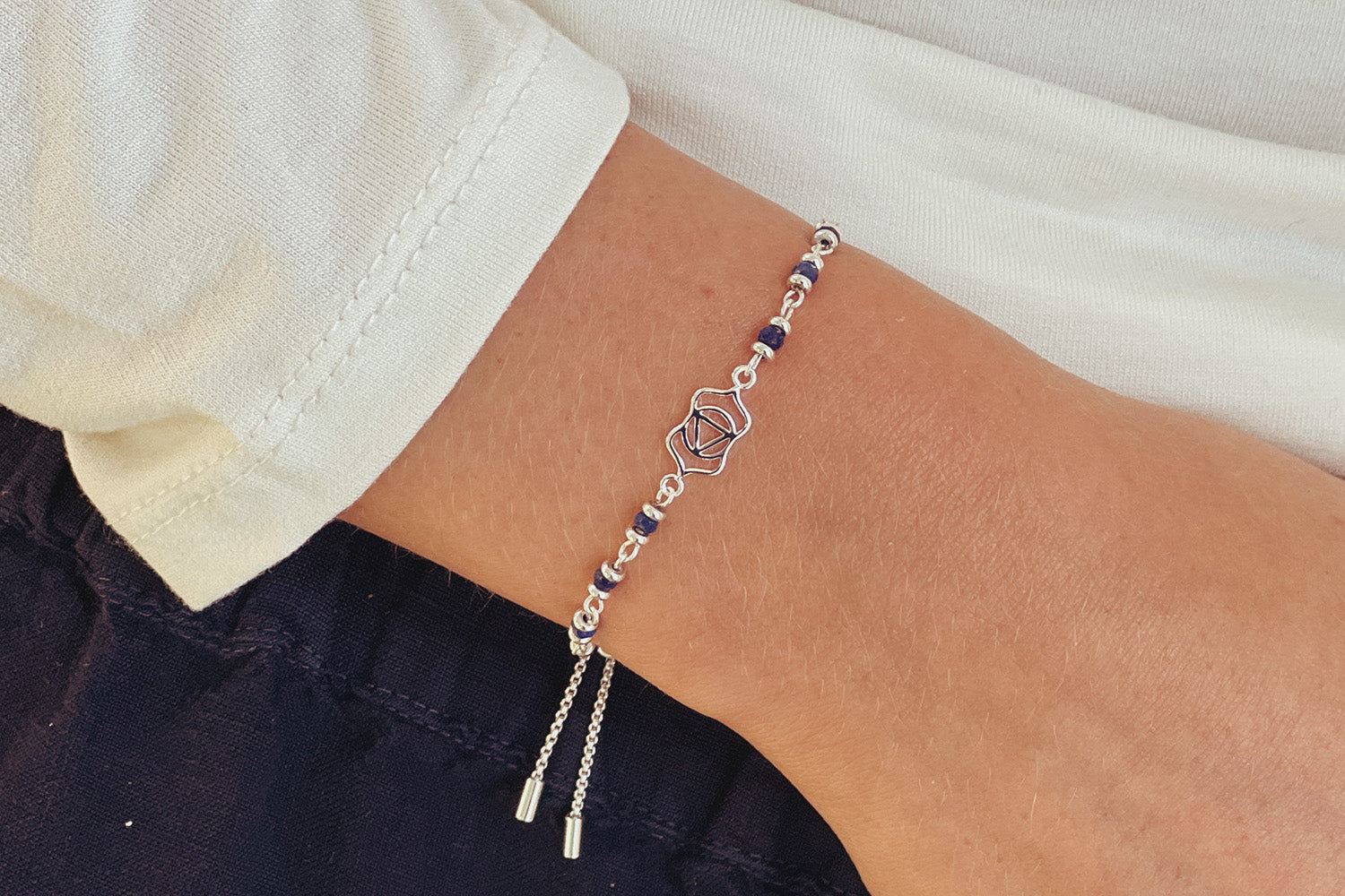Third Eye Chakra Gemstone Bracelet Silver - Boho Betty