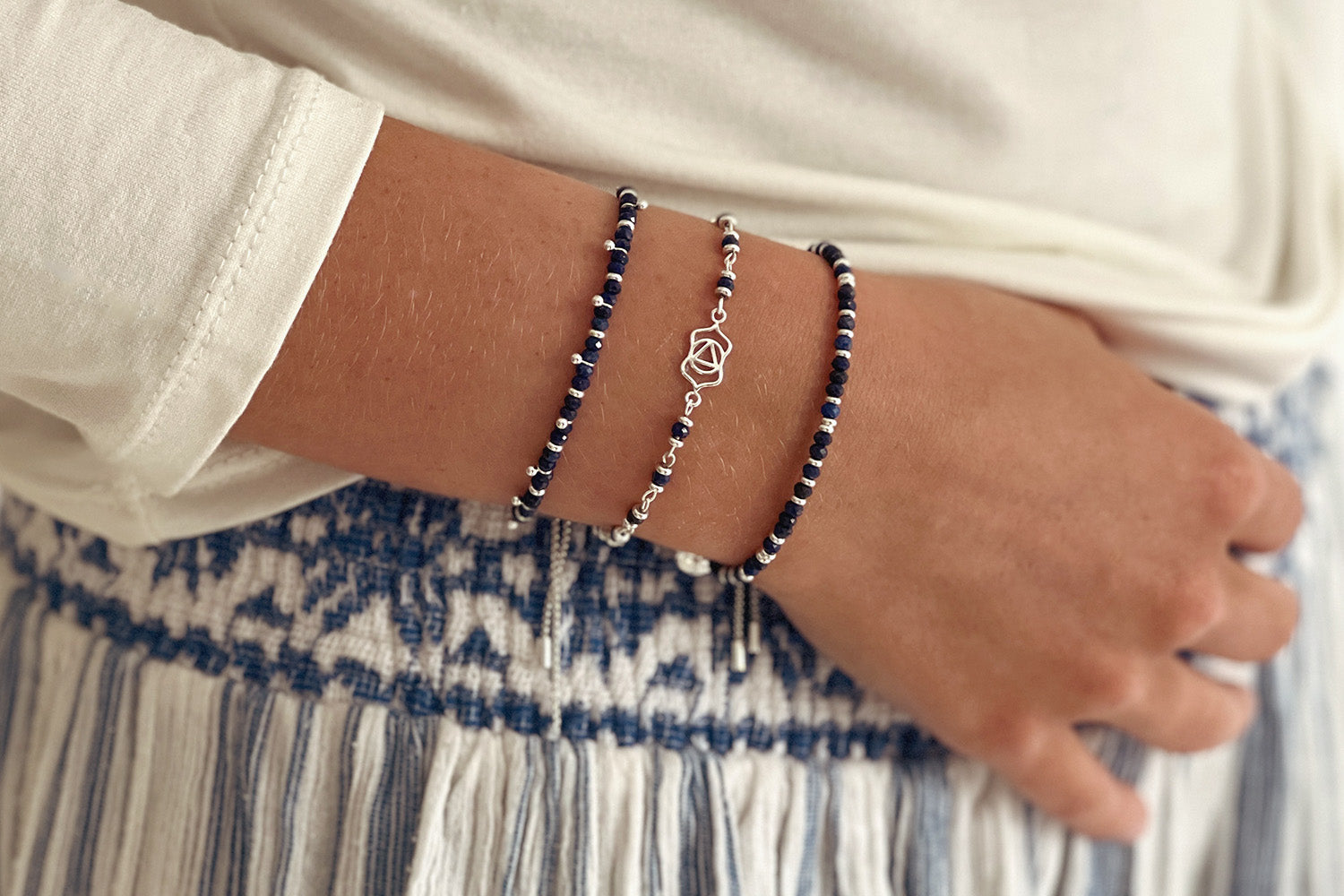 Harmony Lapis Lazuli Silver Bracelet - Boho Betty