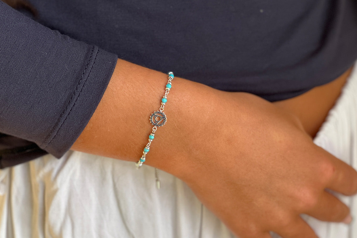 Throat Chakra Gemstone Silver Bracelet - Boho Betty