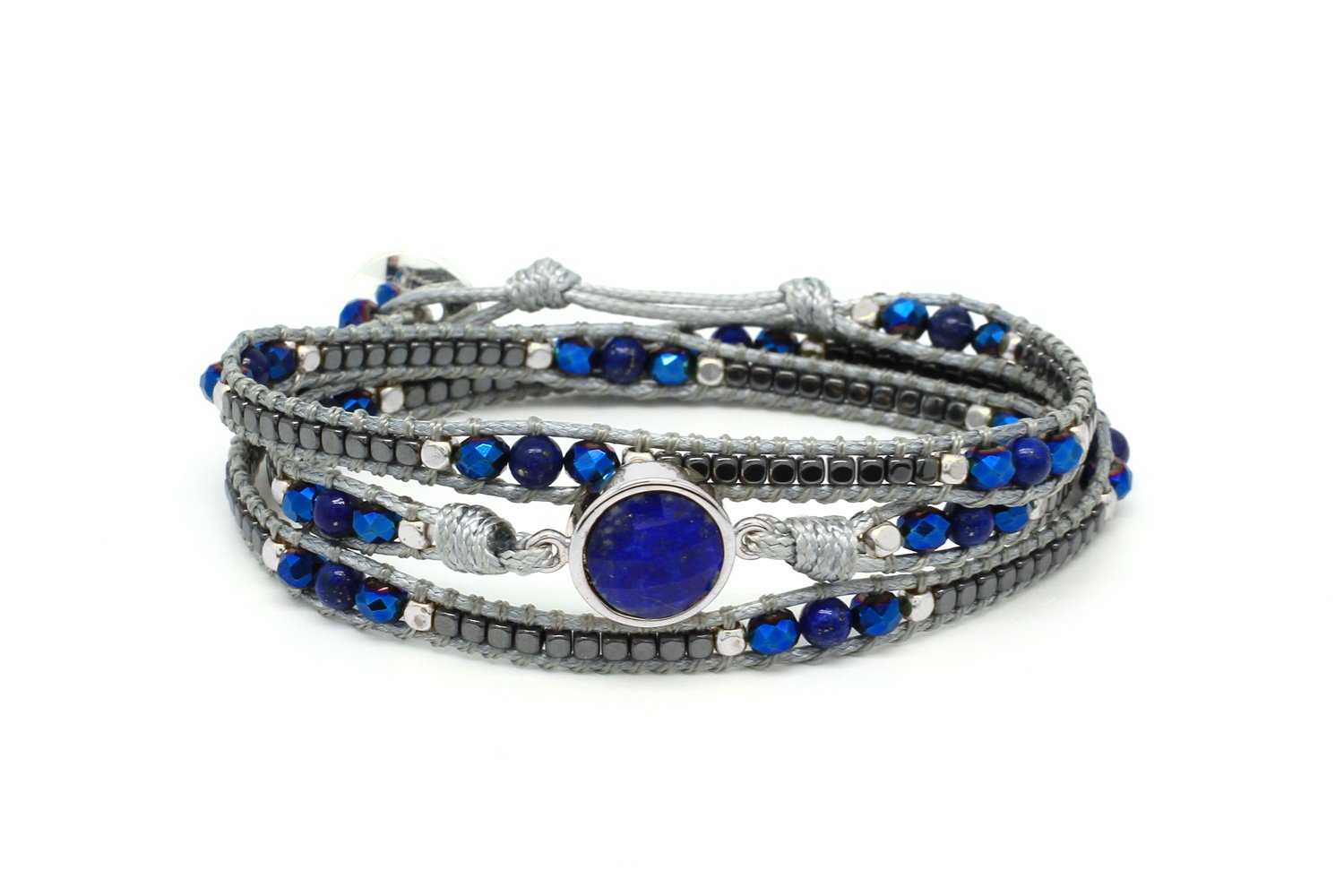 America Blue Lapis Lazuli & Semi Precious Stone Wrap Bracelet - Boho Betty USA