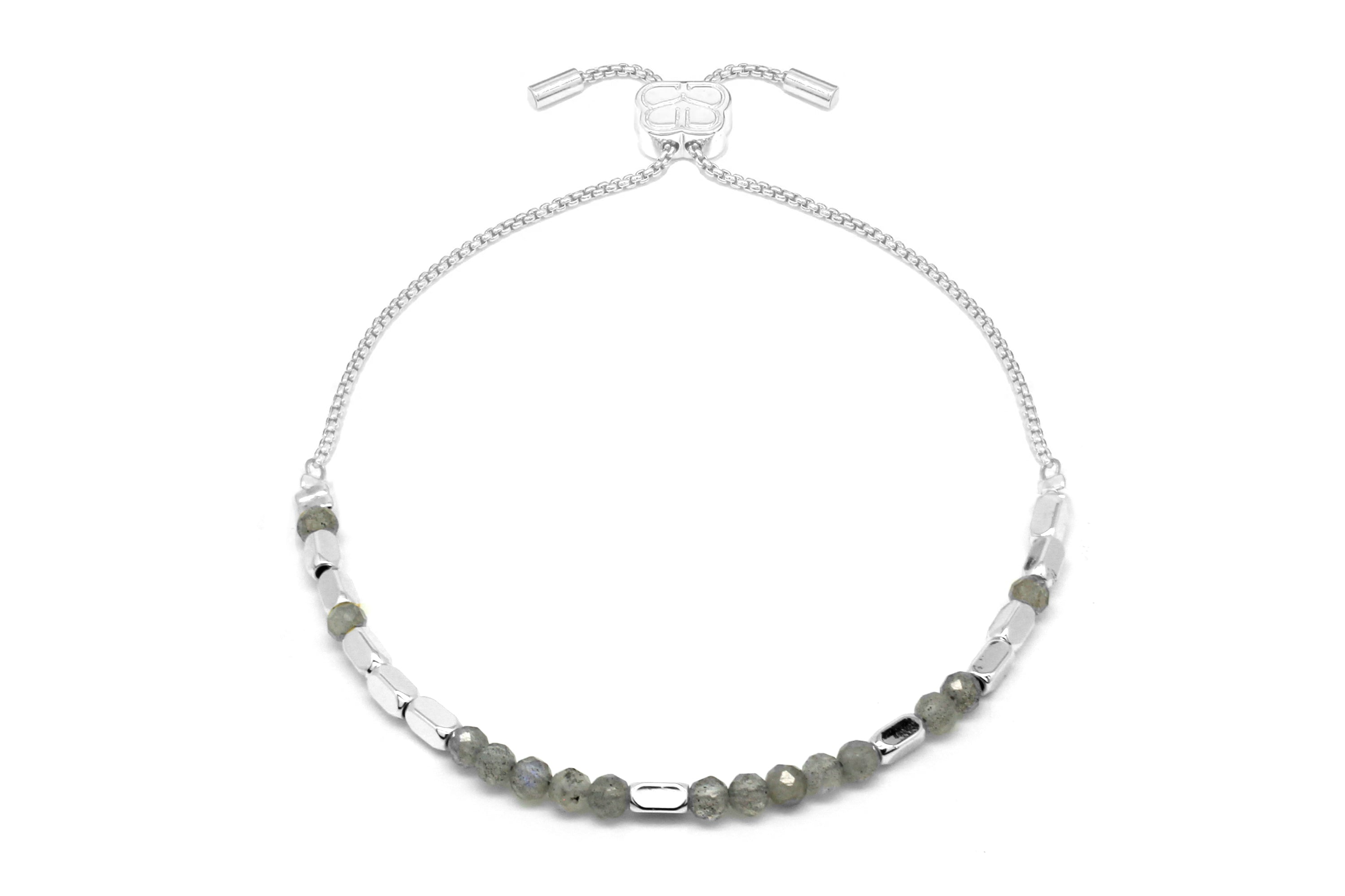 Morse Code Positivity Gemstone Silver Bracelet - Boho Betty