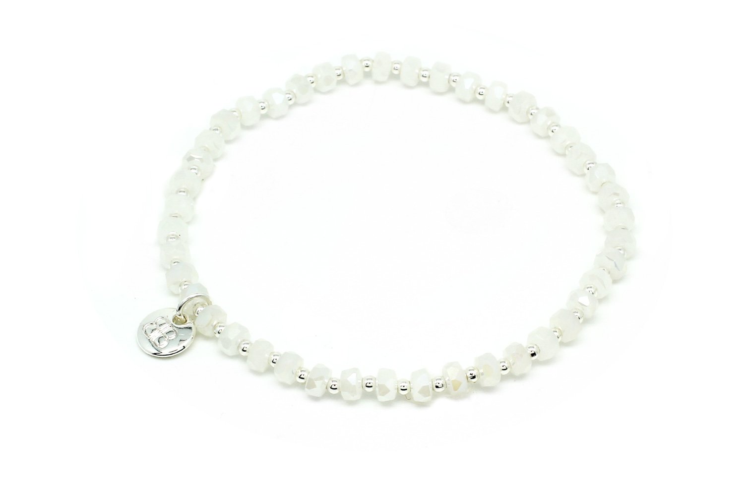 Prunus White & Silver Crystal Stretch Bracelet - Boho Betty