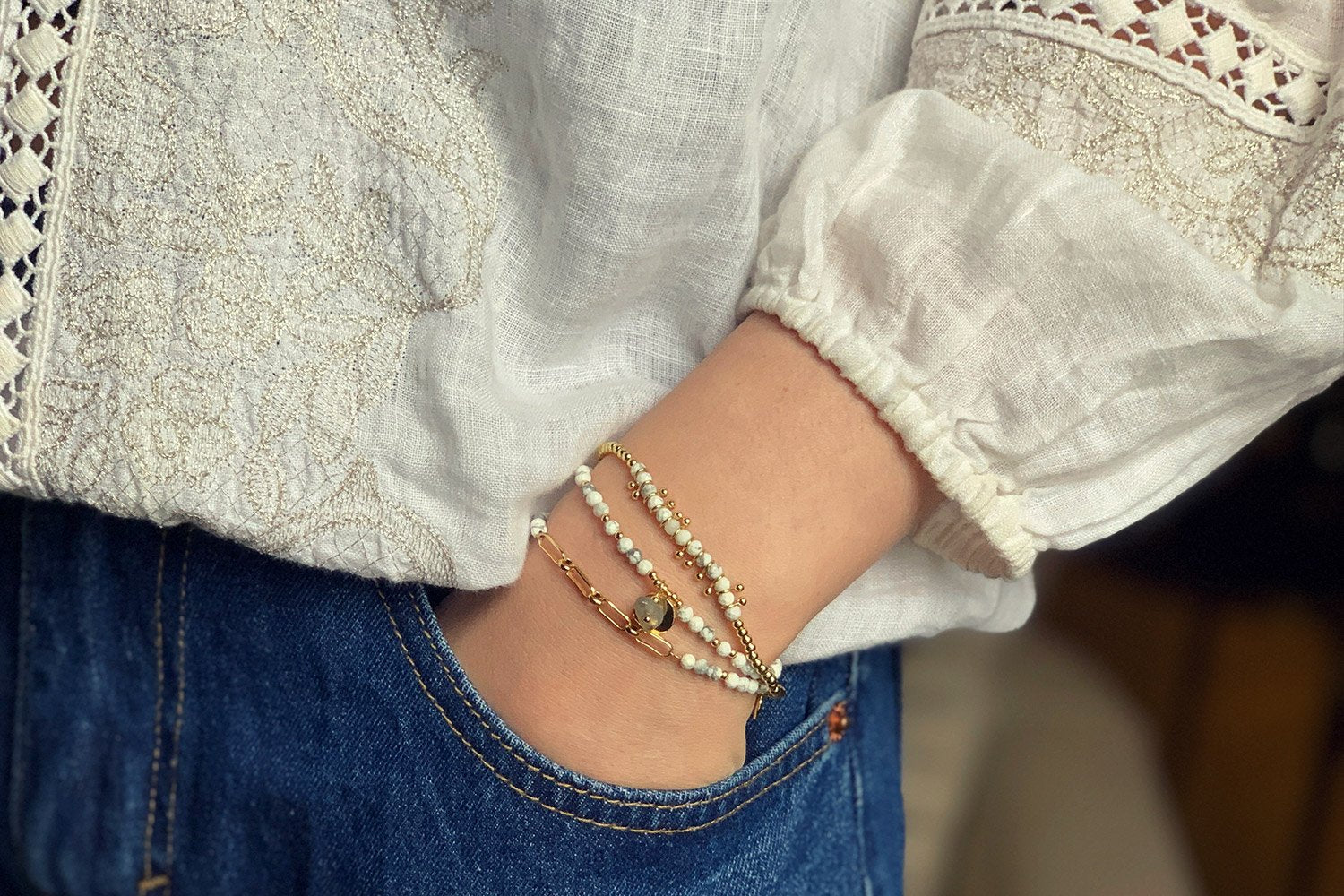 Britas Bay White Link Bracelet - Boho Betty