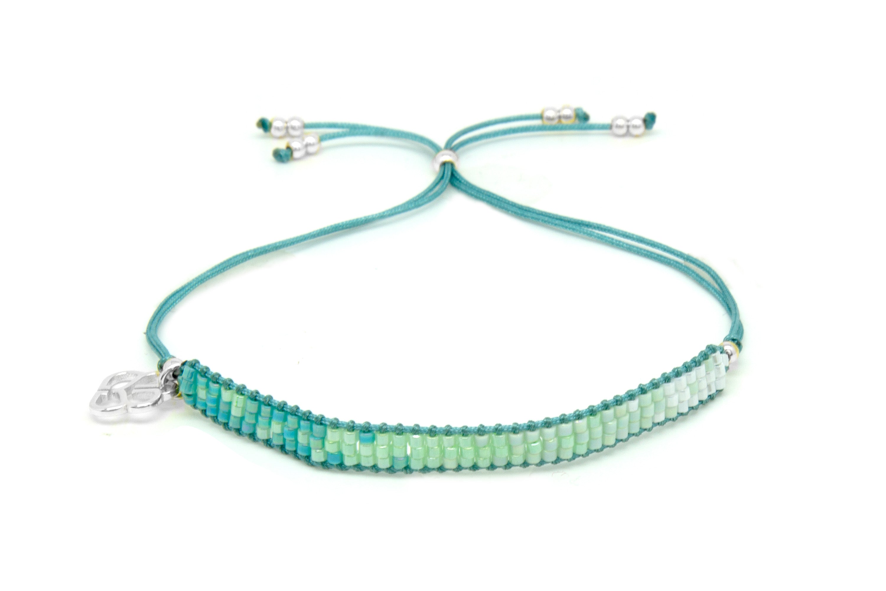 Senorita Turquoise Ombre Beaded Silver Friendship Bracelet - Boho Betty
