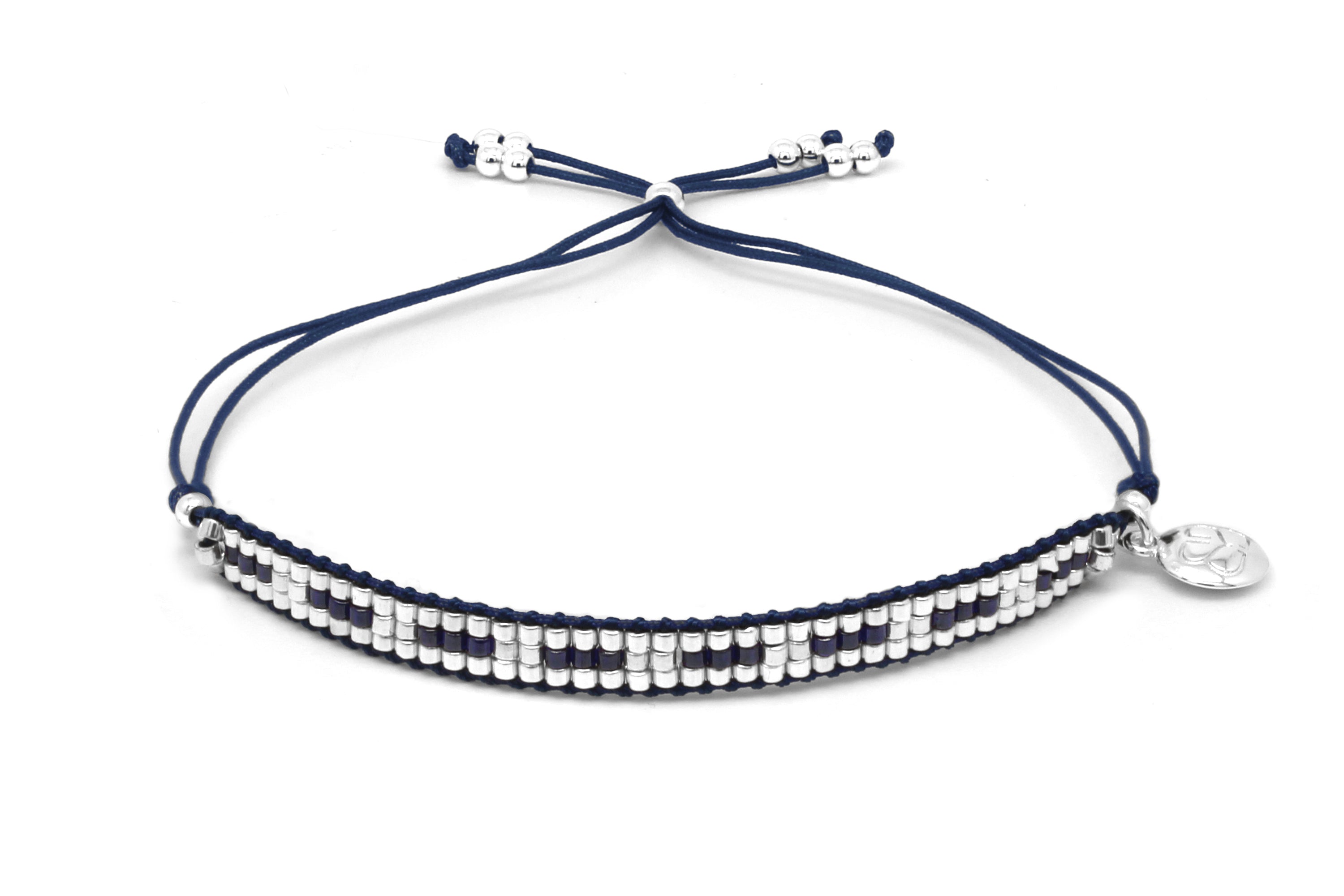 Starshine Navy Silver Beaded Friendship Bracelet