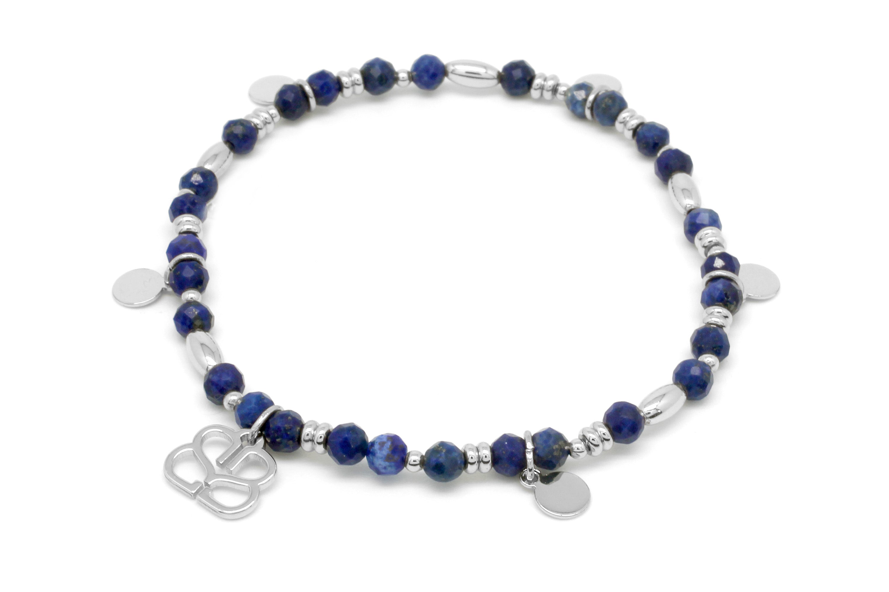 Wisdom Blue 5 Charm Stretch Silver Bracelet - Boho Betty