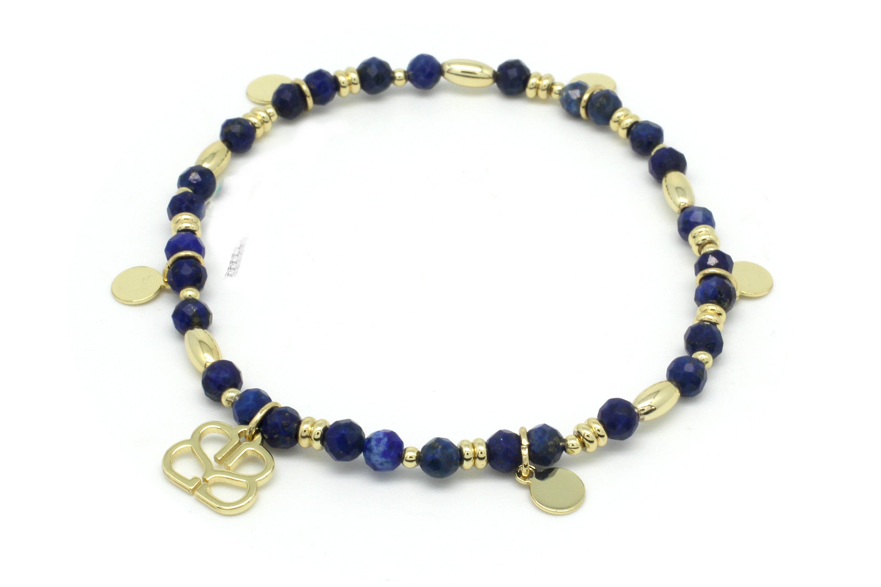 Wisdom Blue 5 Charm Stretch Gold Bracelet - Boho Betty