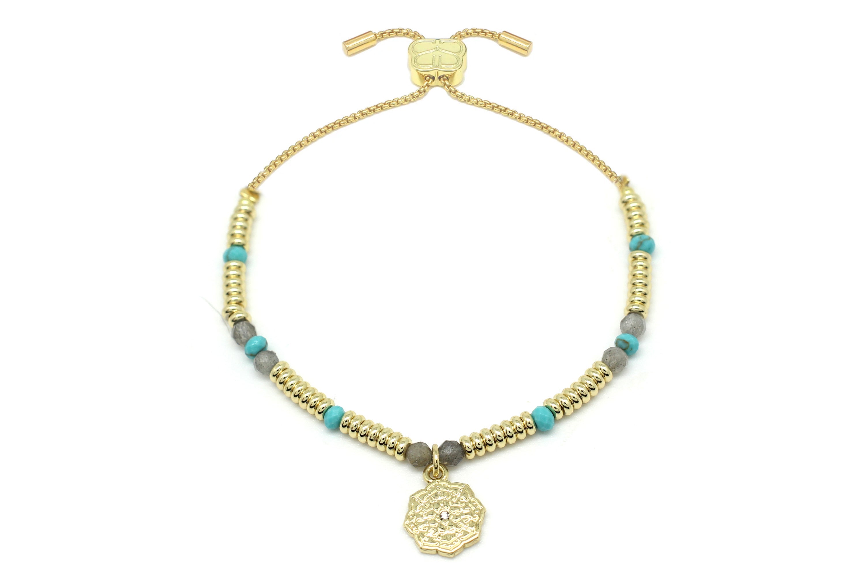 Bolus Turquoise, Labradorite & Gold Signature Charm Bracelet
