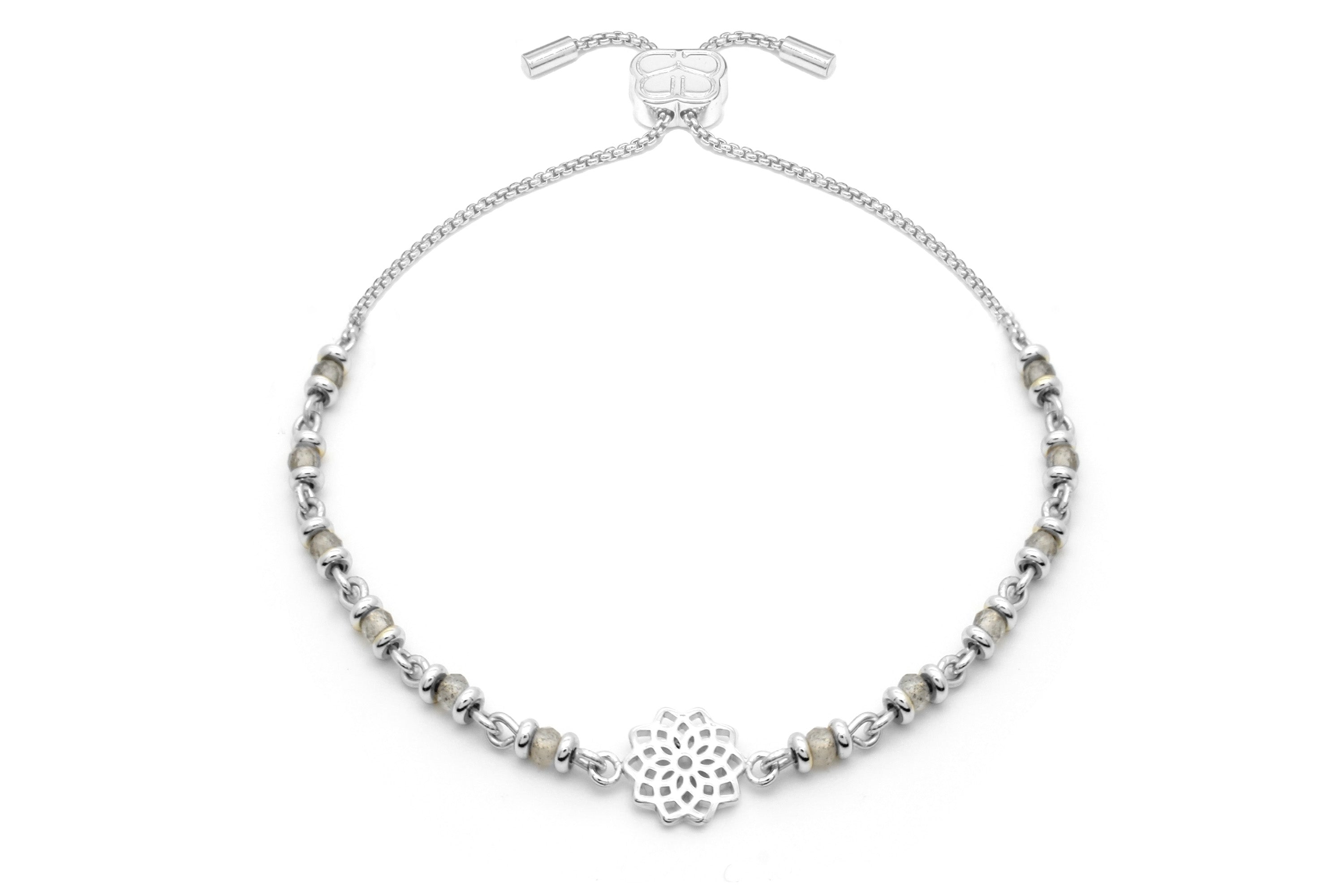 Crown Chakra Gemstone Silver Bracelet - Boho Betty