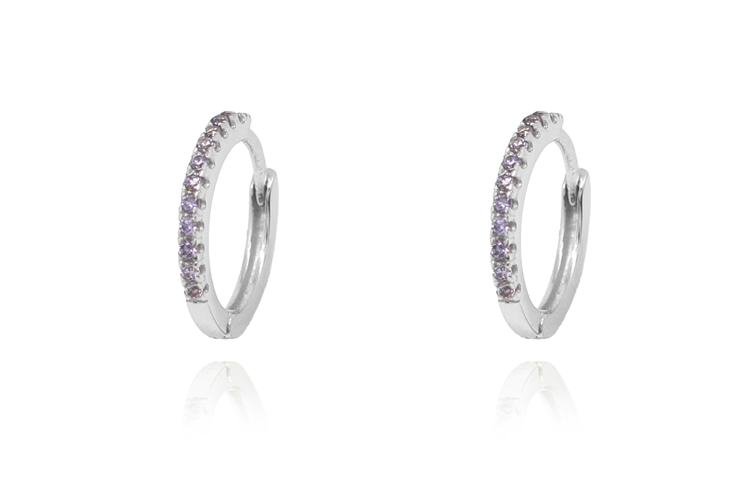 Dorval Amethyst CZ Silver Hoop Huggies Earrings - Boho Betty