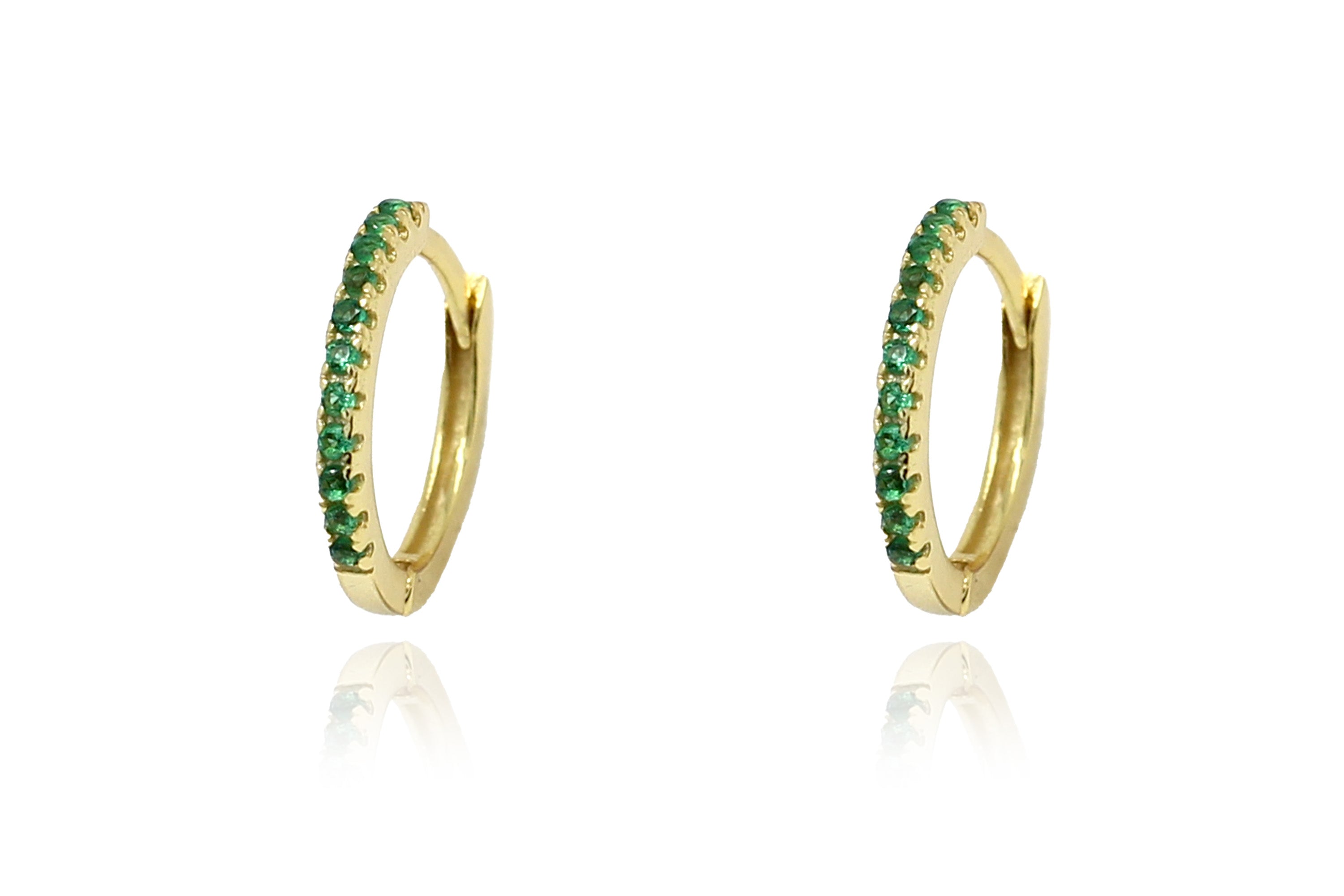 Dorval Emerald CZ Gold Hoop Huggies Earrings - Boho Betty