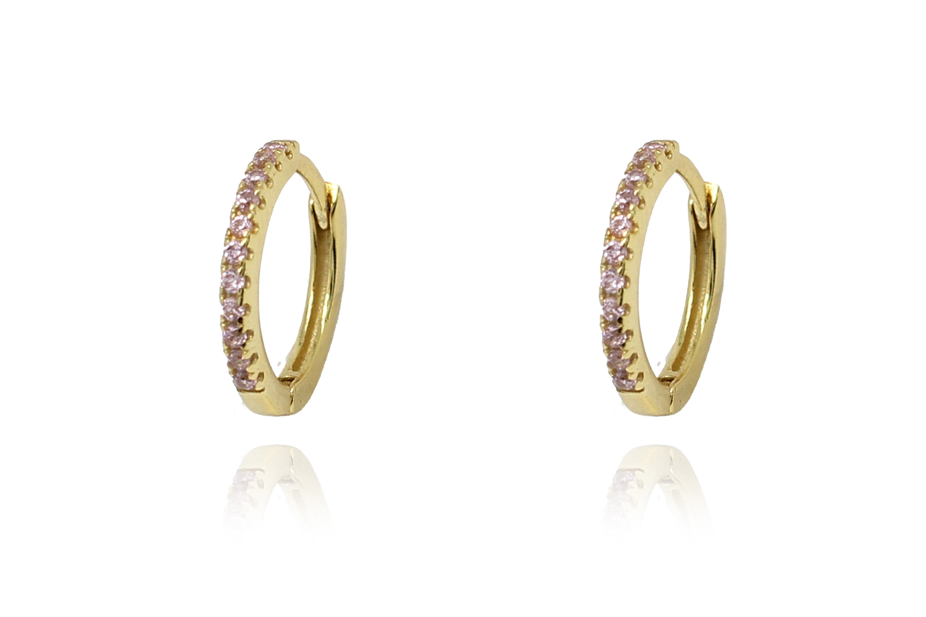 Dorval Pink CZ Gold Hoop Huggies Earrings - Boho Betty