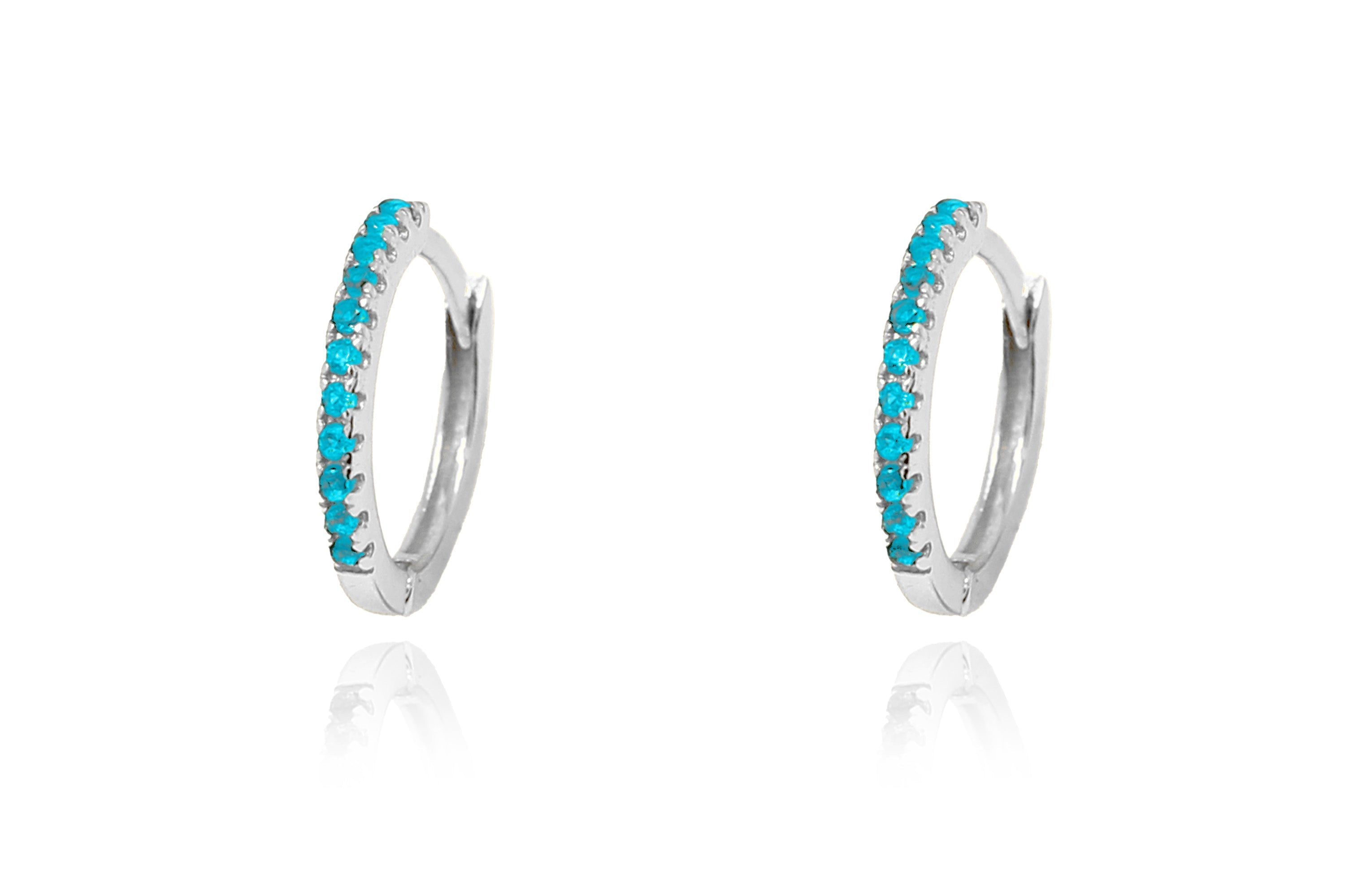 Dorval Turquoise CZ Silver Hoop Huggies Earrings - Boho Betty