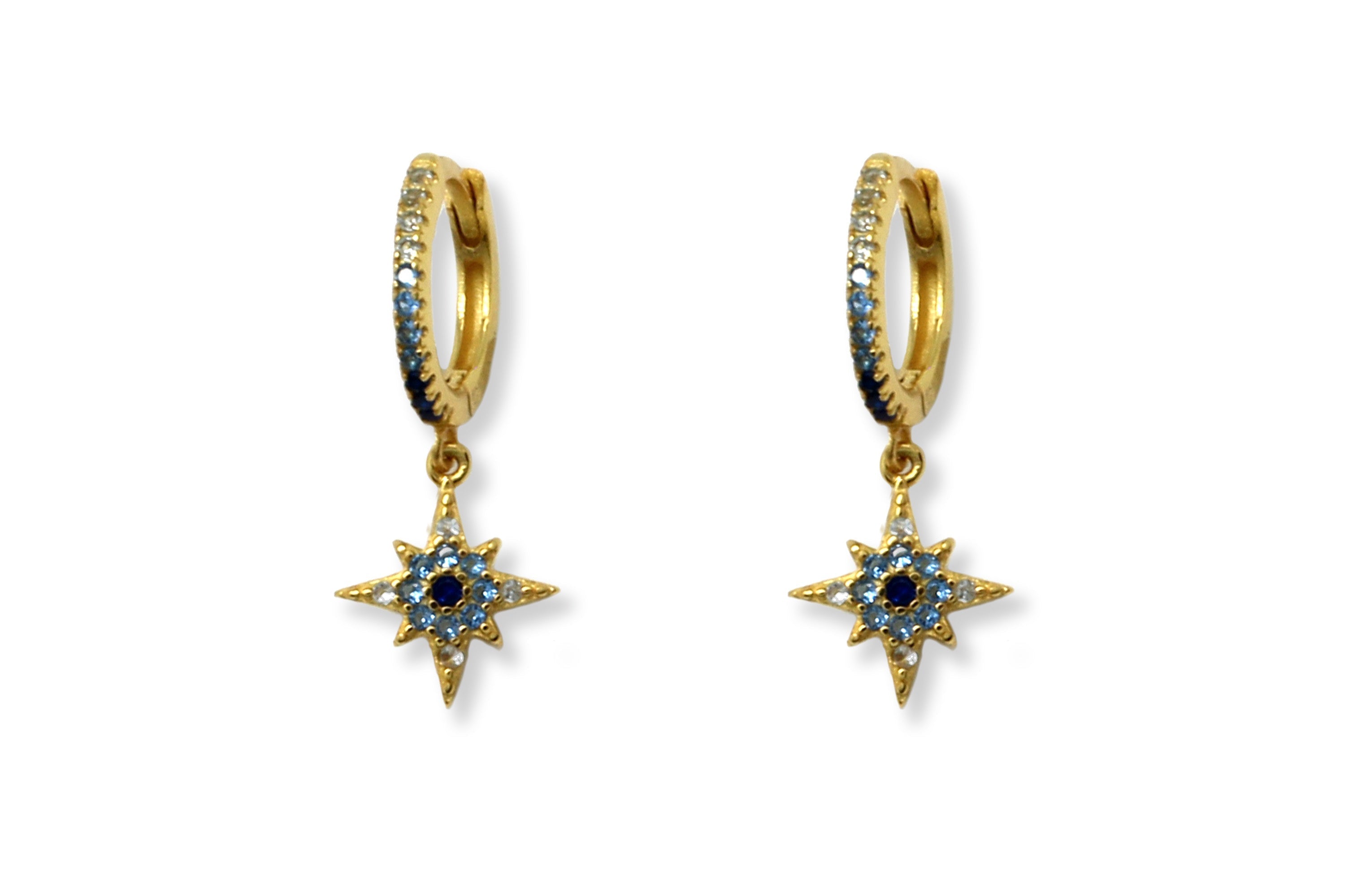 Cohan Blue Ombre CZ Gold Hoop Star Earrings - Boho Betty