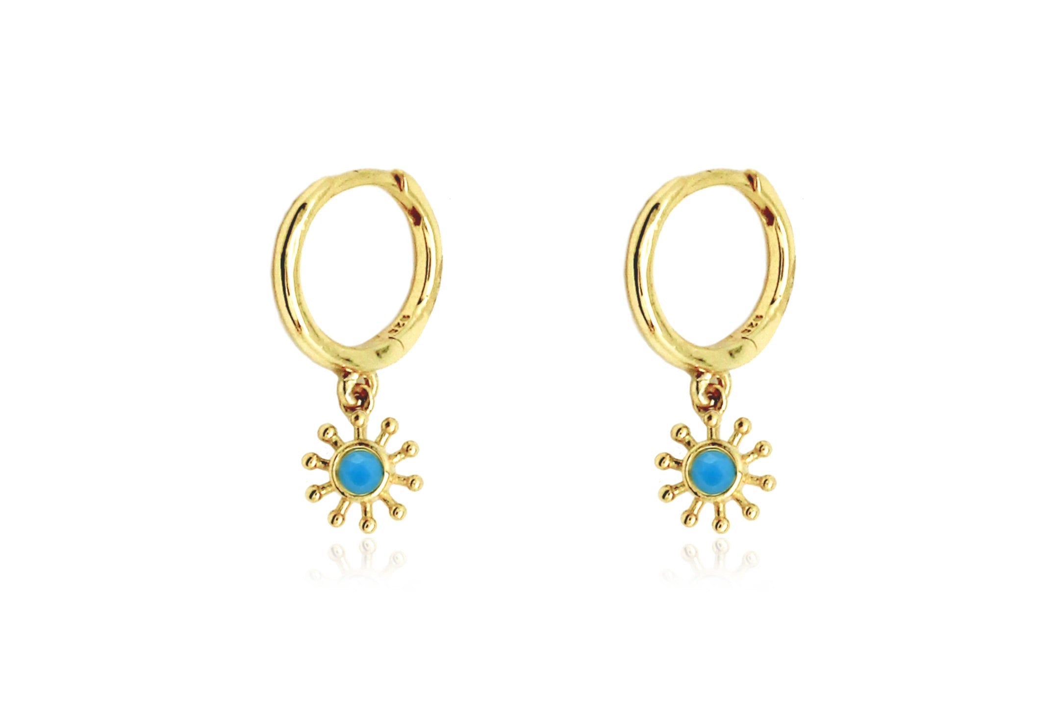 Field Blue Gold Sunburst Drop Earrings - Boho Betty