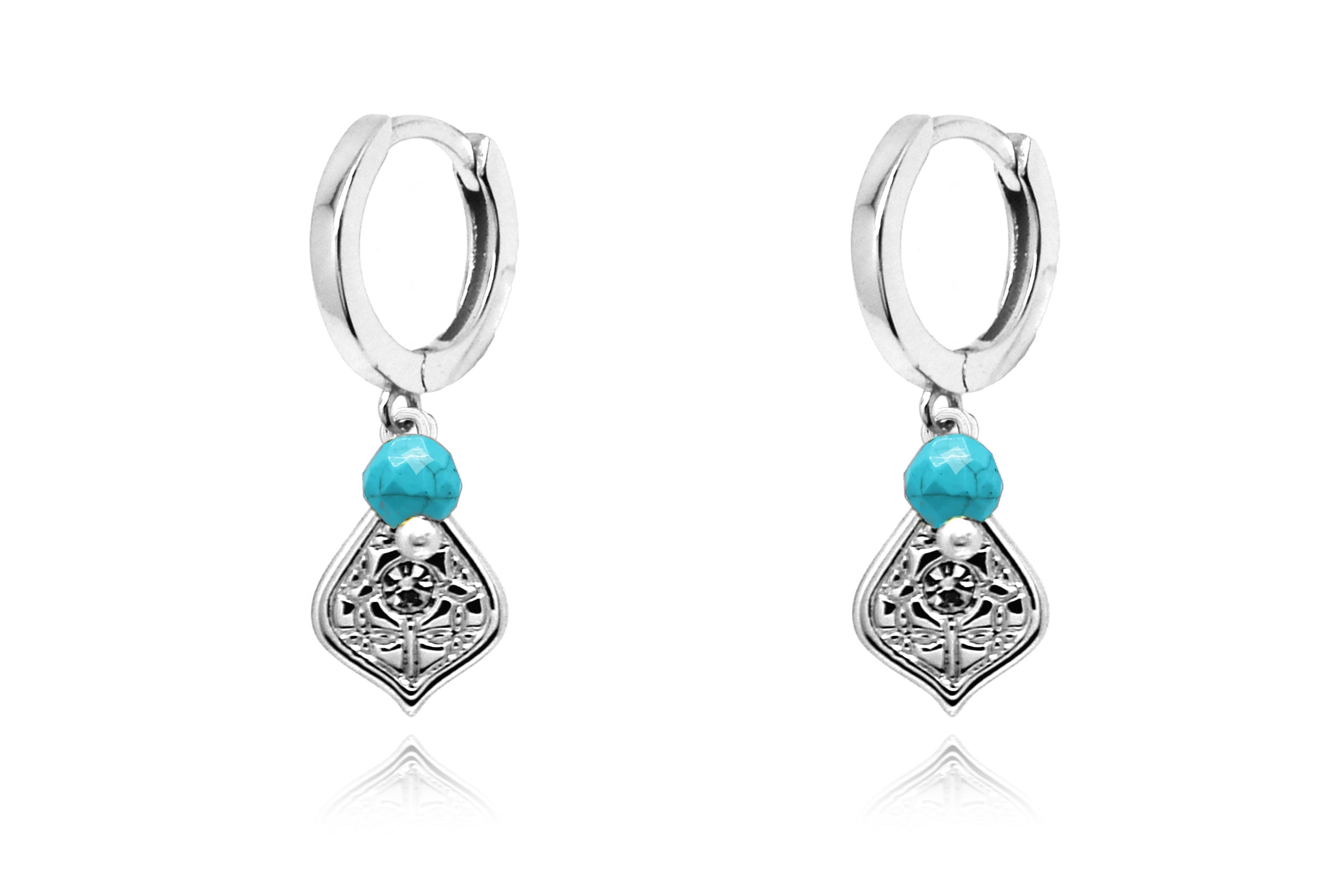 Betty Turquoise Silver Hoop Gemstone Earring - Boho Betty