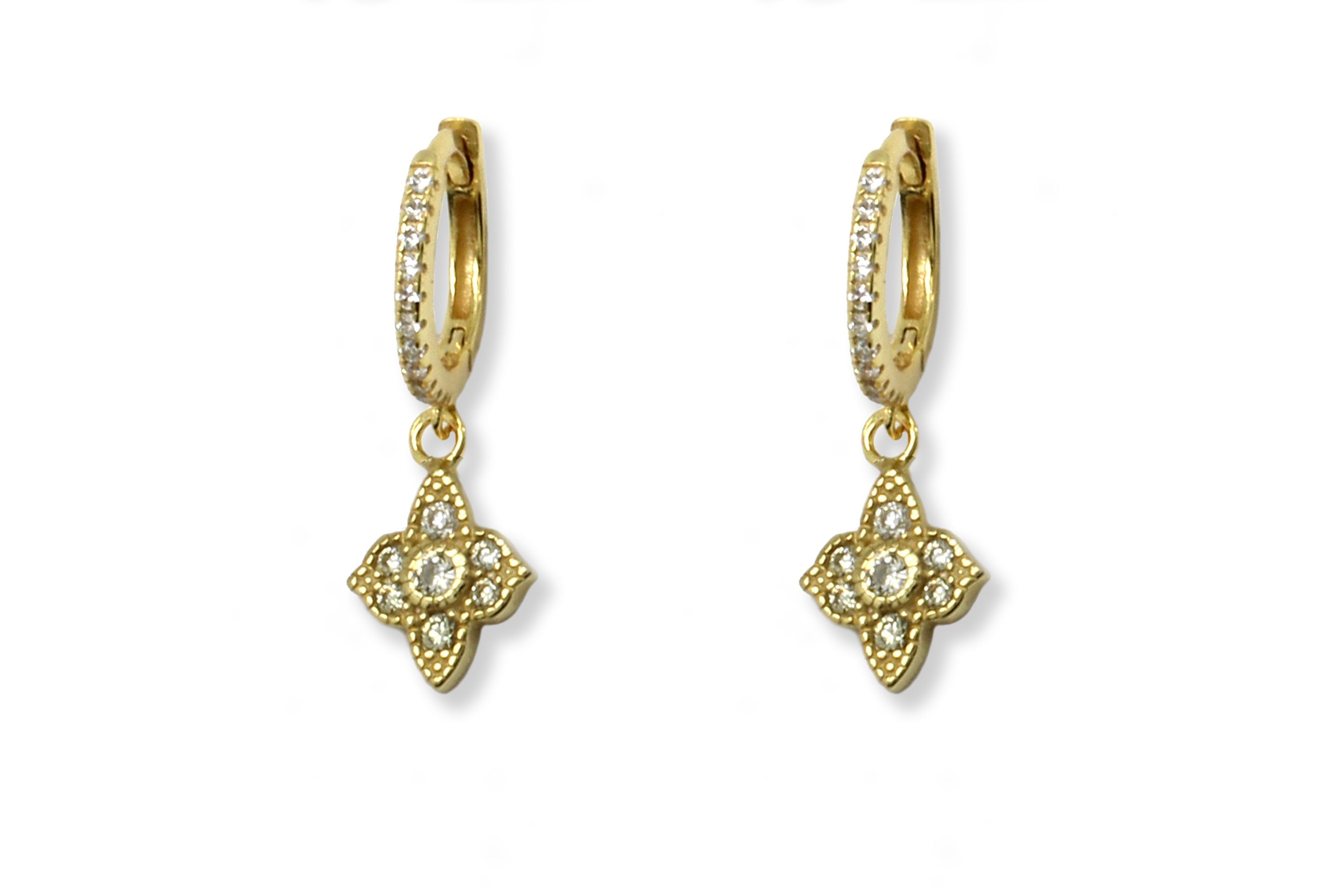 Kruger CZ Gold Hoop Filigree Charm Earrings - Boho Betty