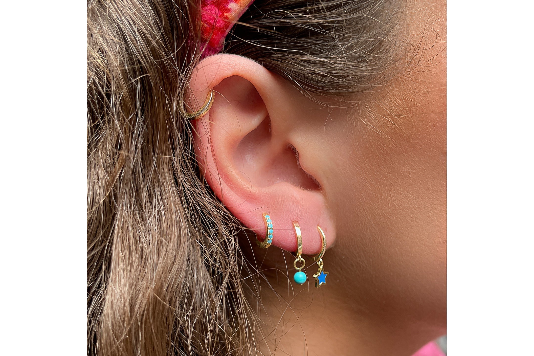 Samms Blue Bead Charm Silver Hoop Earrings - Boho Betty