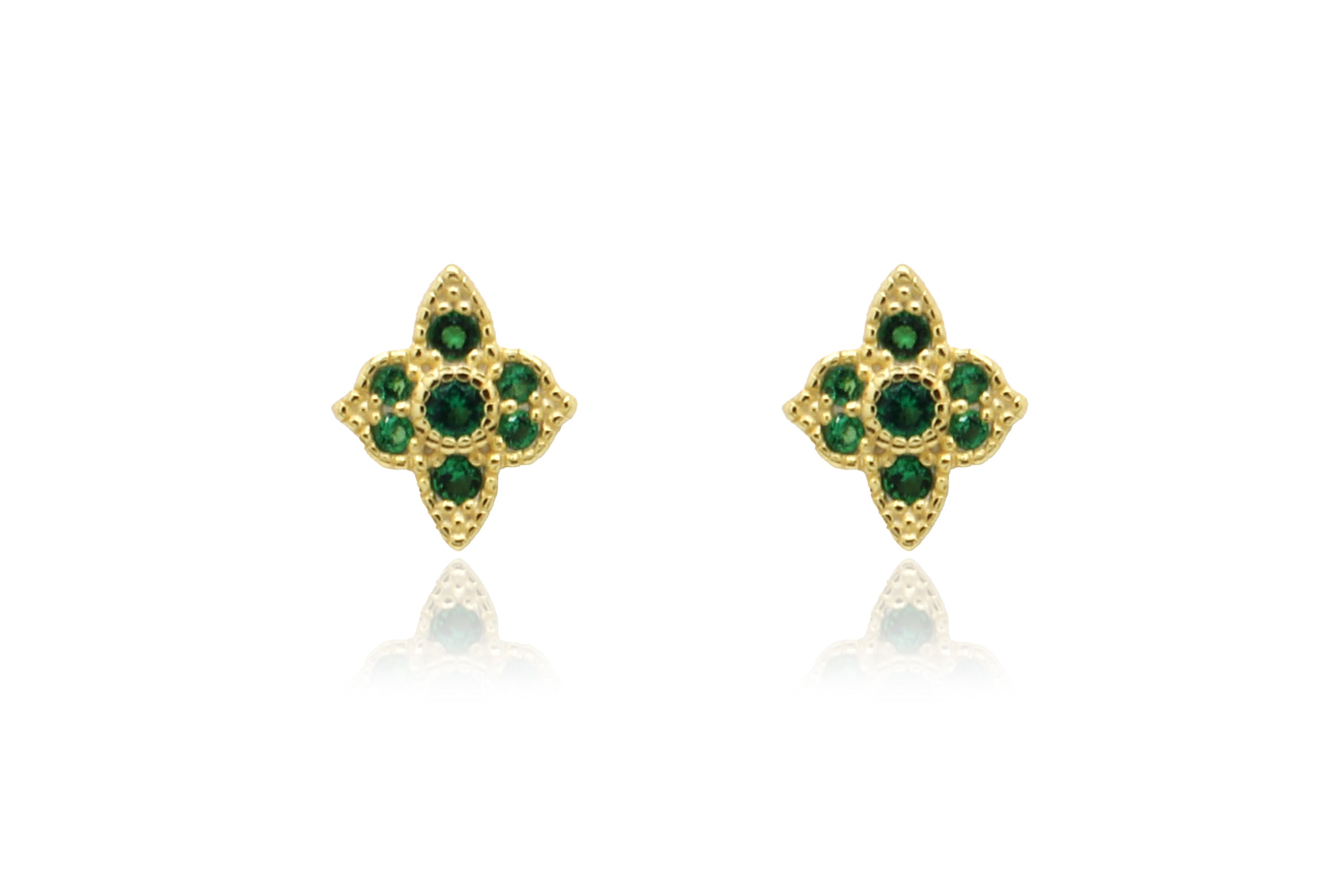 Takia Filigree Emerald Gold Stud Earrings - Boho Betty