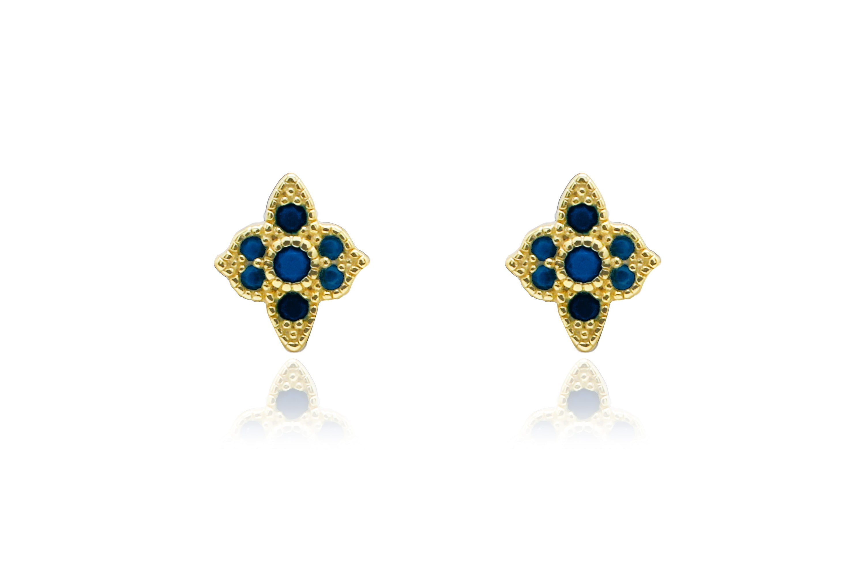 Takia Filigree Blue CZ Gold Stud Earrings - Boho Betty