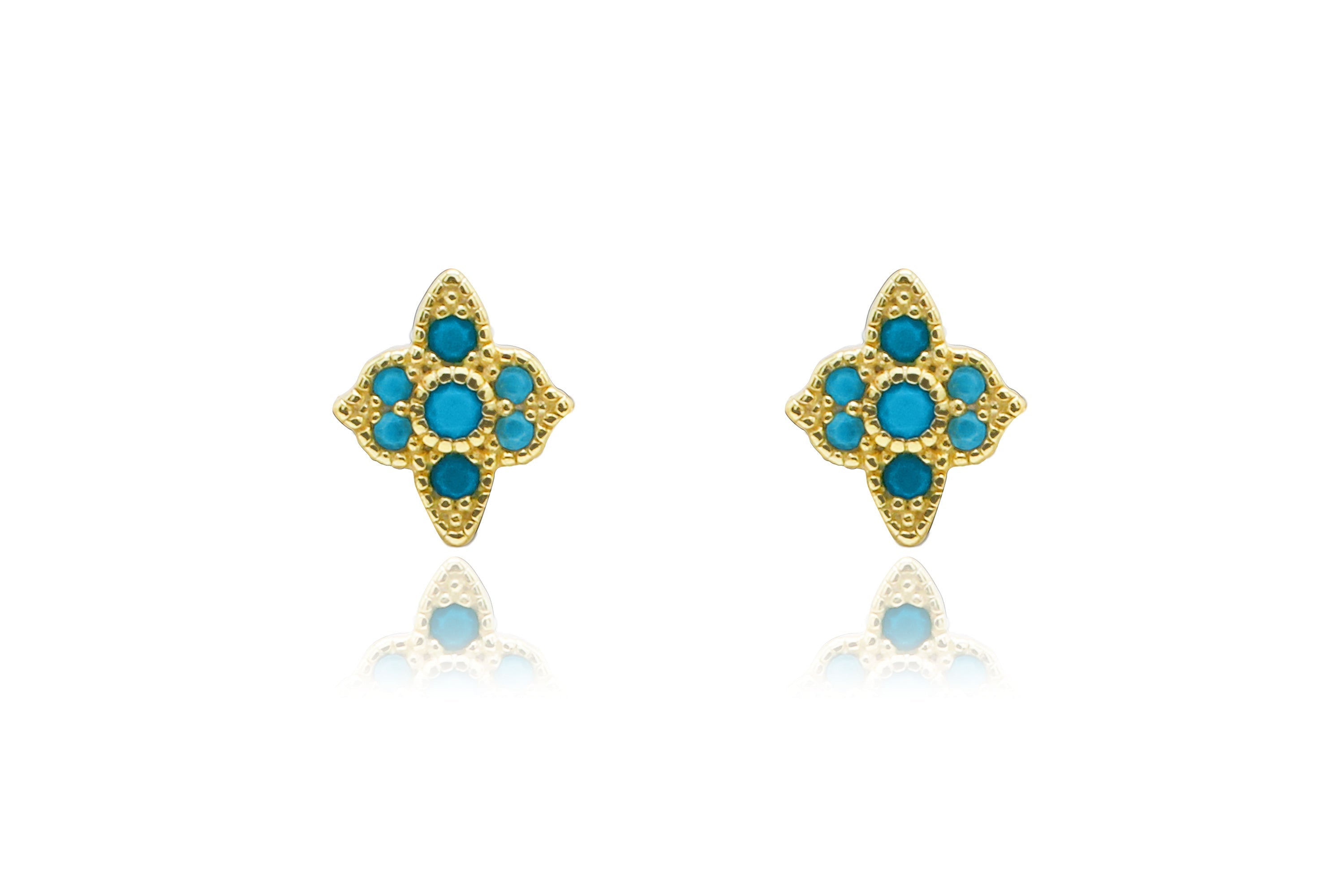 Takia Filigree Turquoise Gold Stud Earrings - Boho Betty