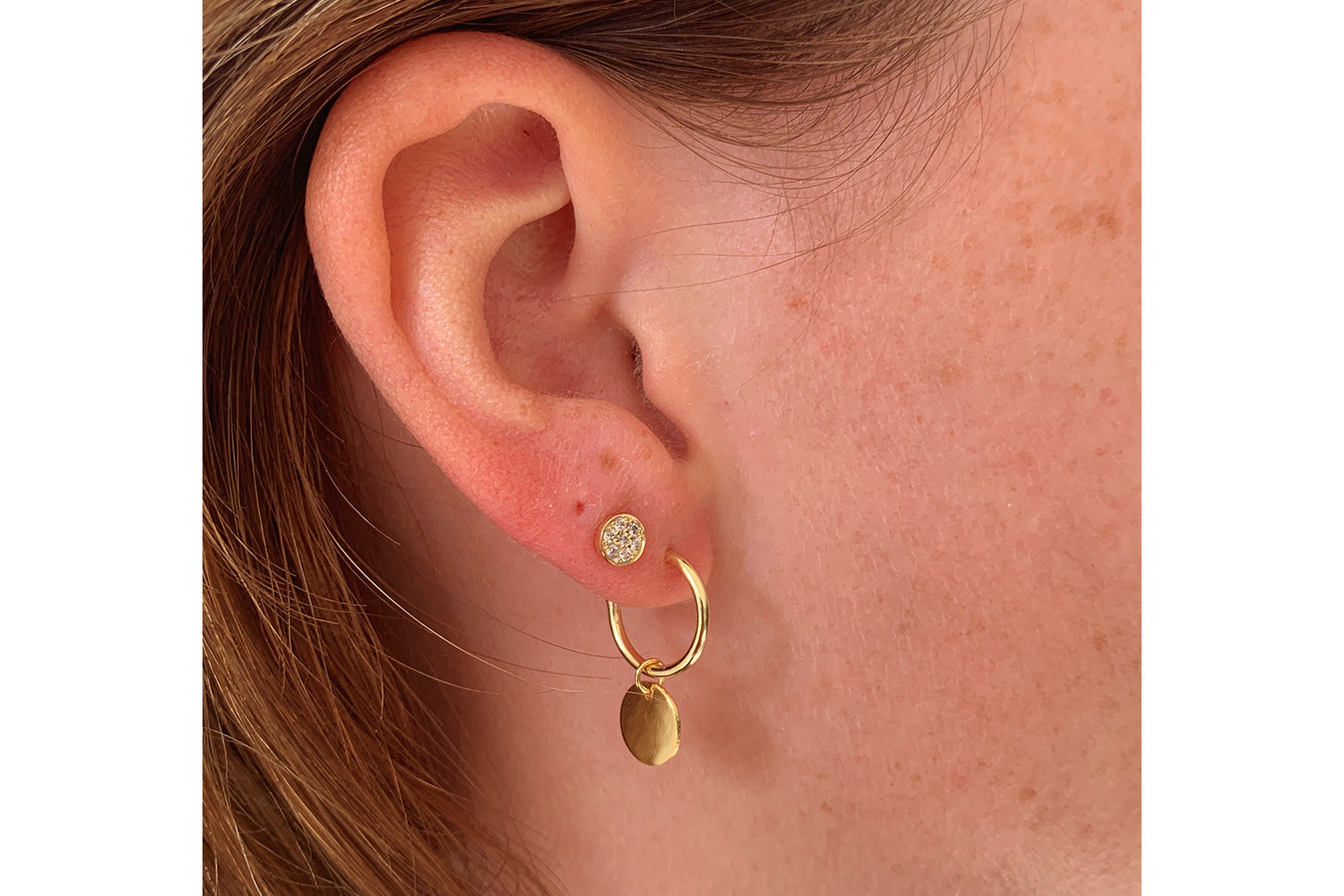 Woodley Clear & Gold Disc Stud Earrings - Boho Betty